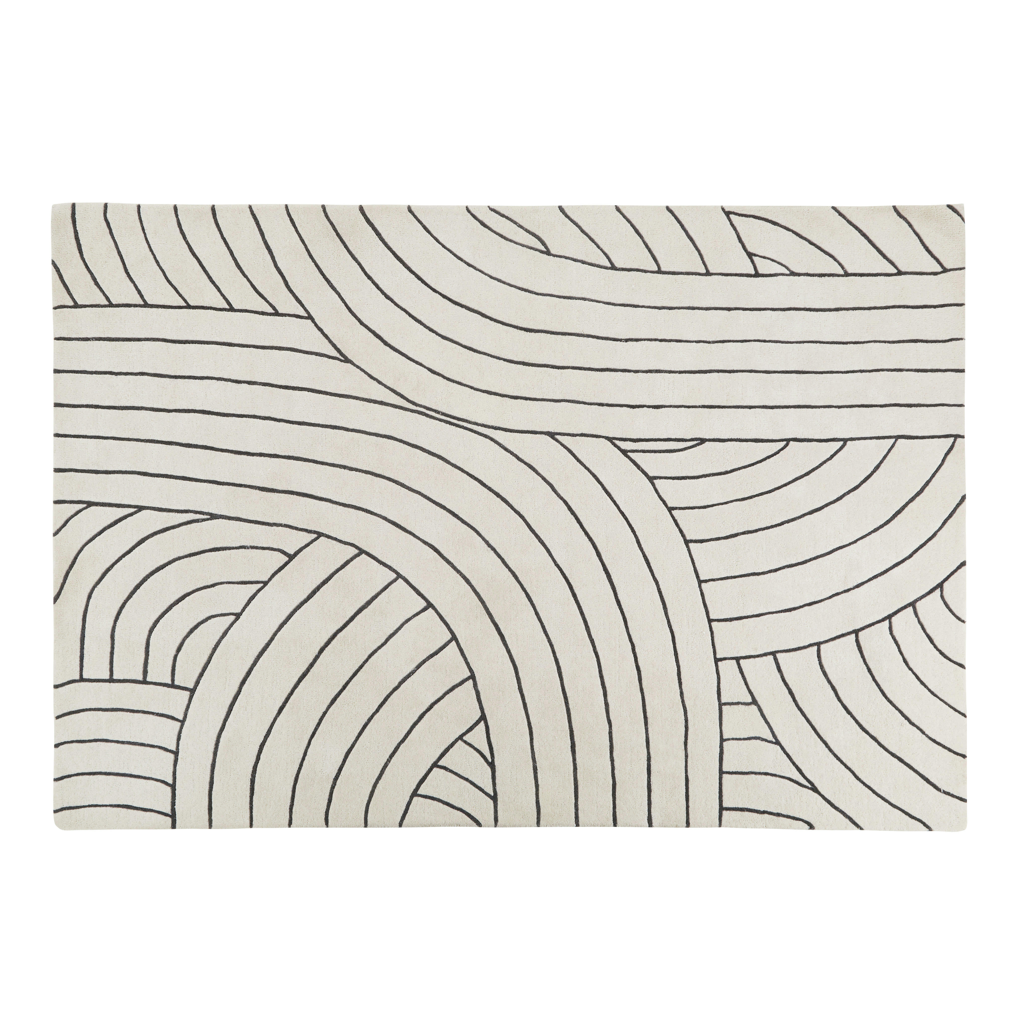KASTOS - Tapis tufté en laine motif graphique blanc cassé 160x230