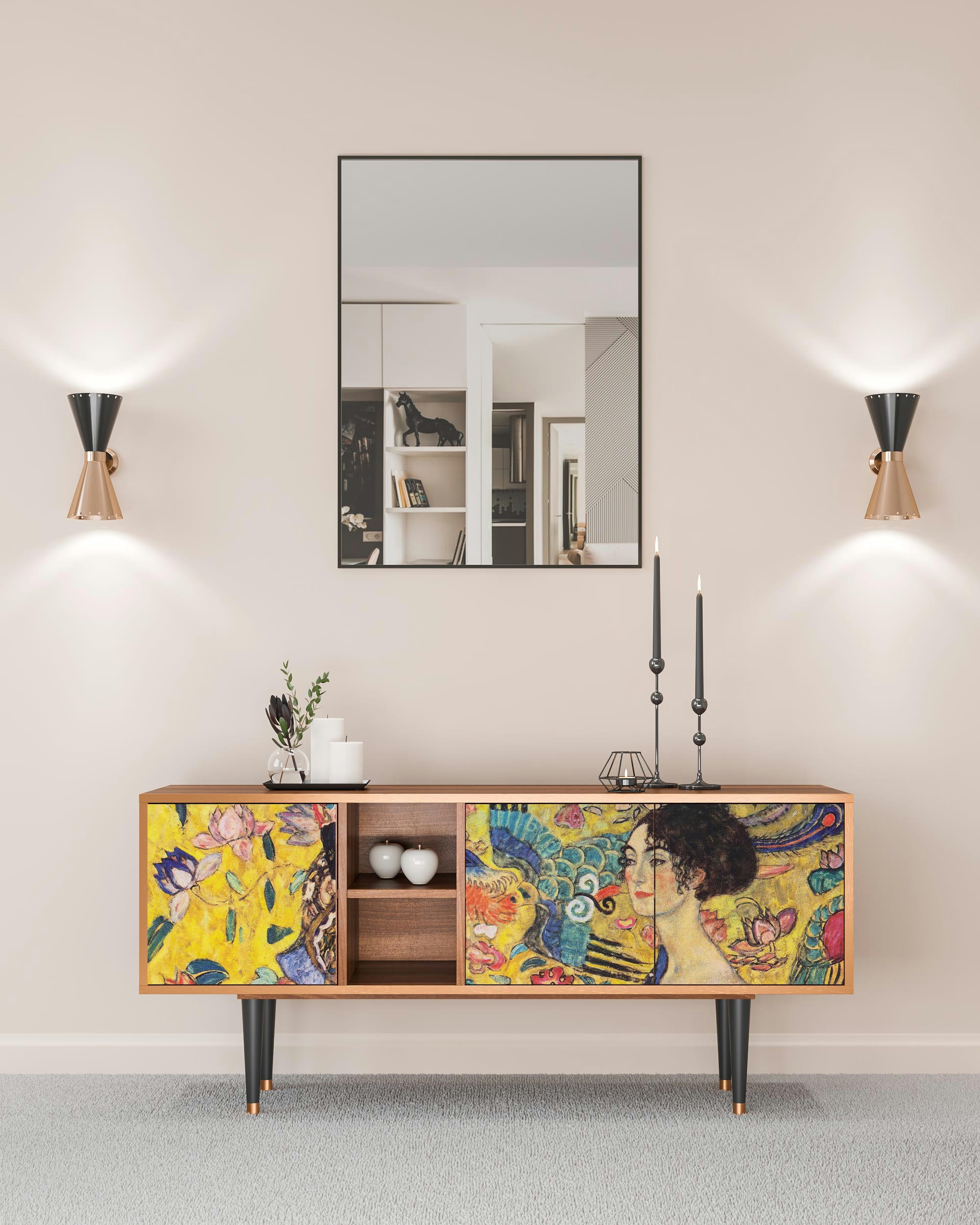 LADY WITH FAN BY GUSTAV KLIMT - Meuble TV  jaune 3 tiroirs L 150 cm