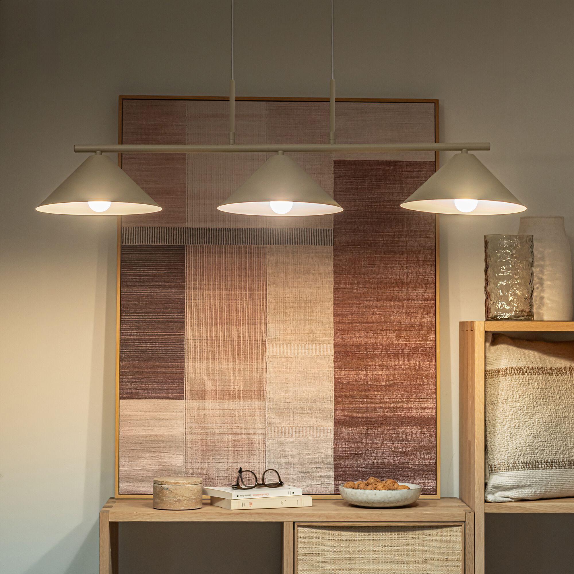 RAVENNE - Suspension électrifiée en fer 3 ampoules - beige sable