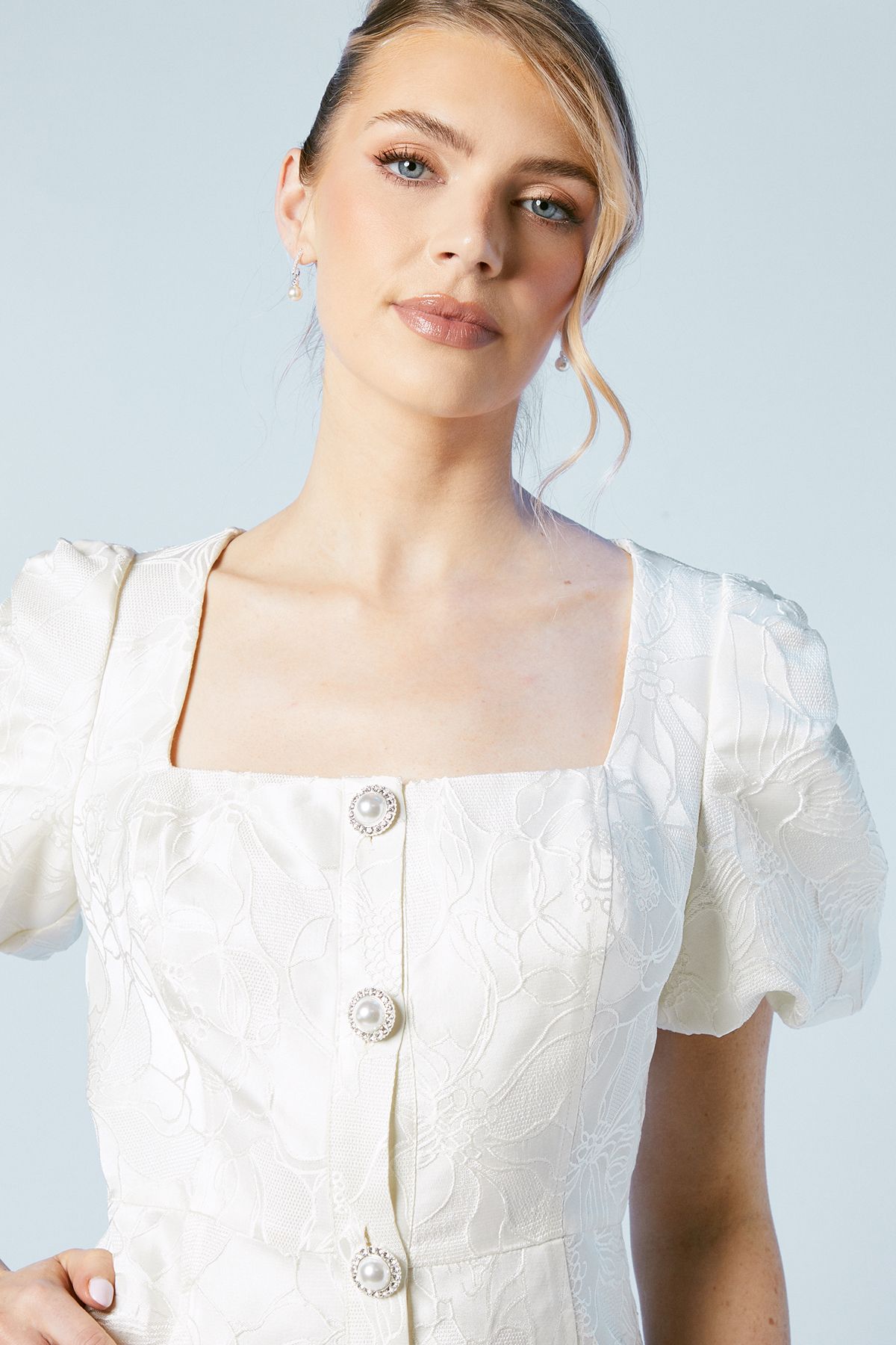 Coast Puff Sleeve Jewel Button Bridal Mini Dress