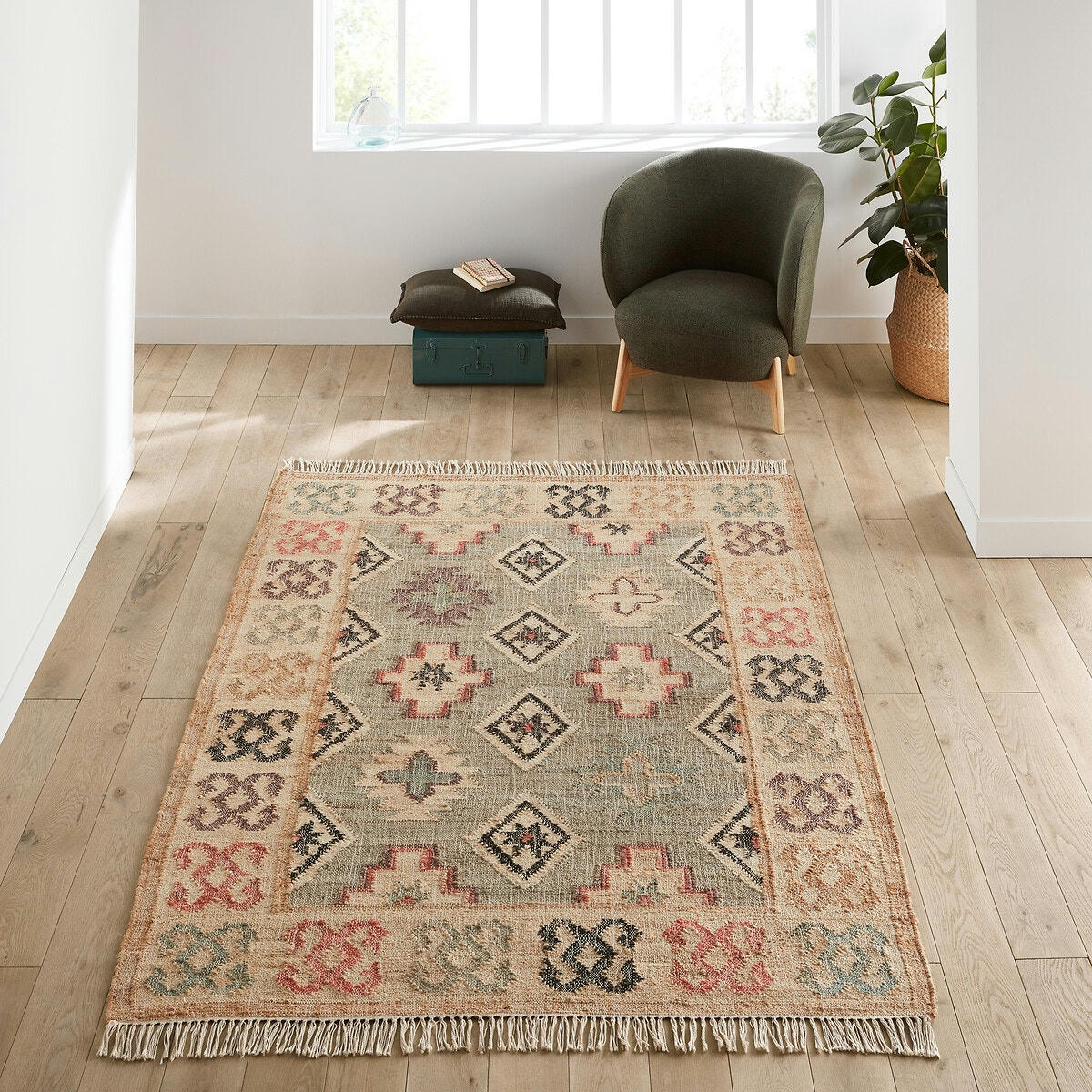 Tapis kilim jute et coton effet used, Kaliny