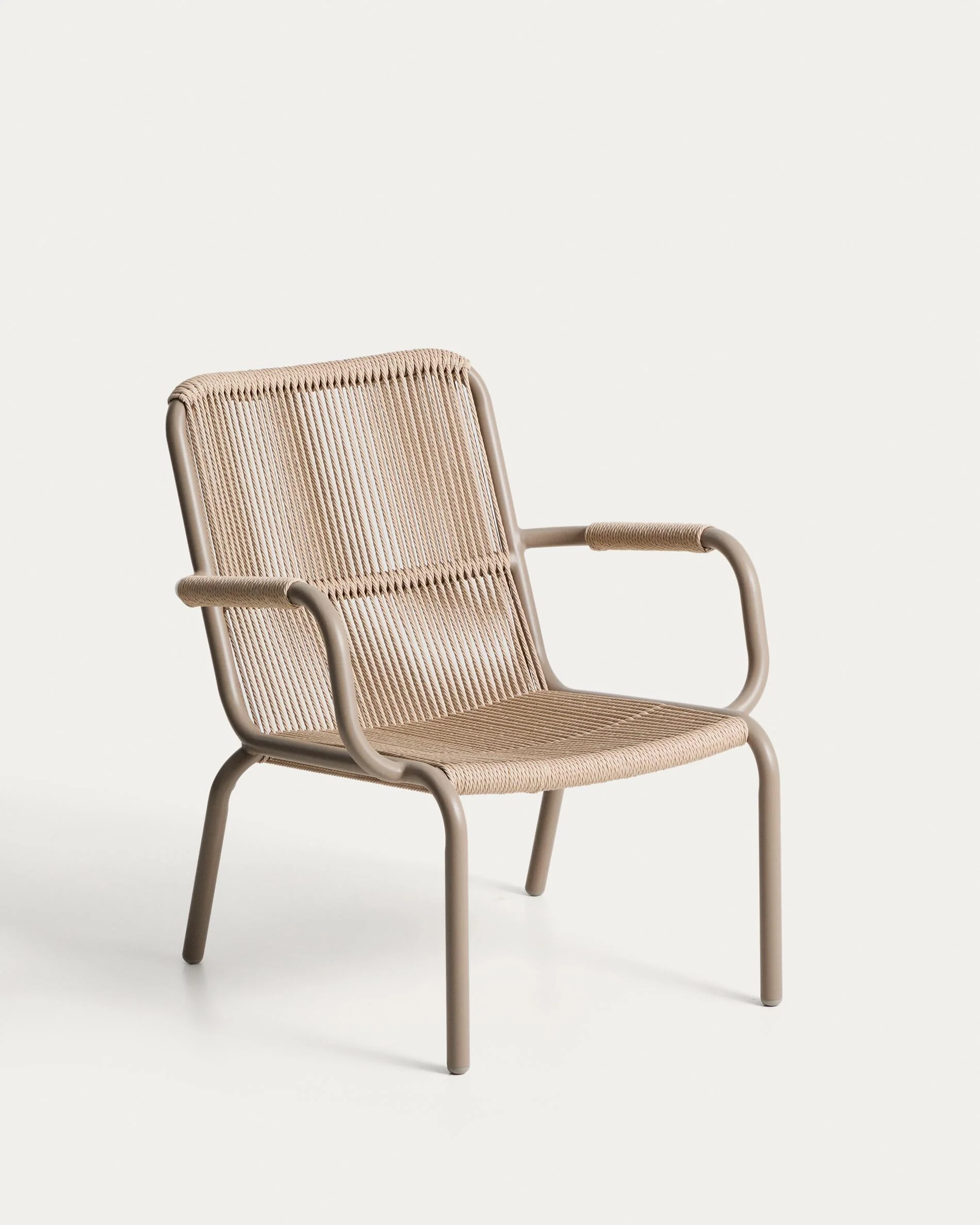 Salis stackable armchair in taupe aluminium and beige synthetic rope cord