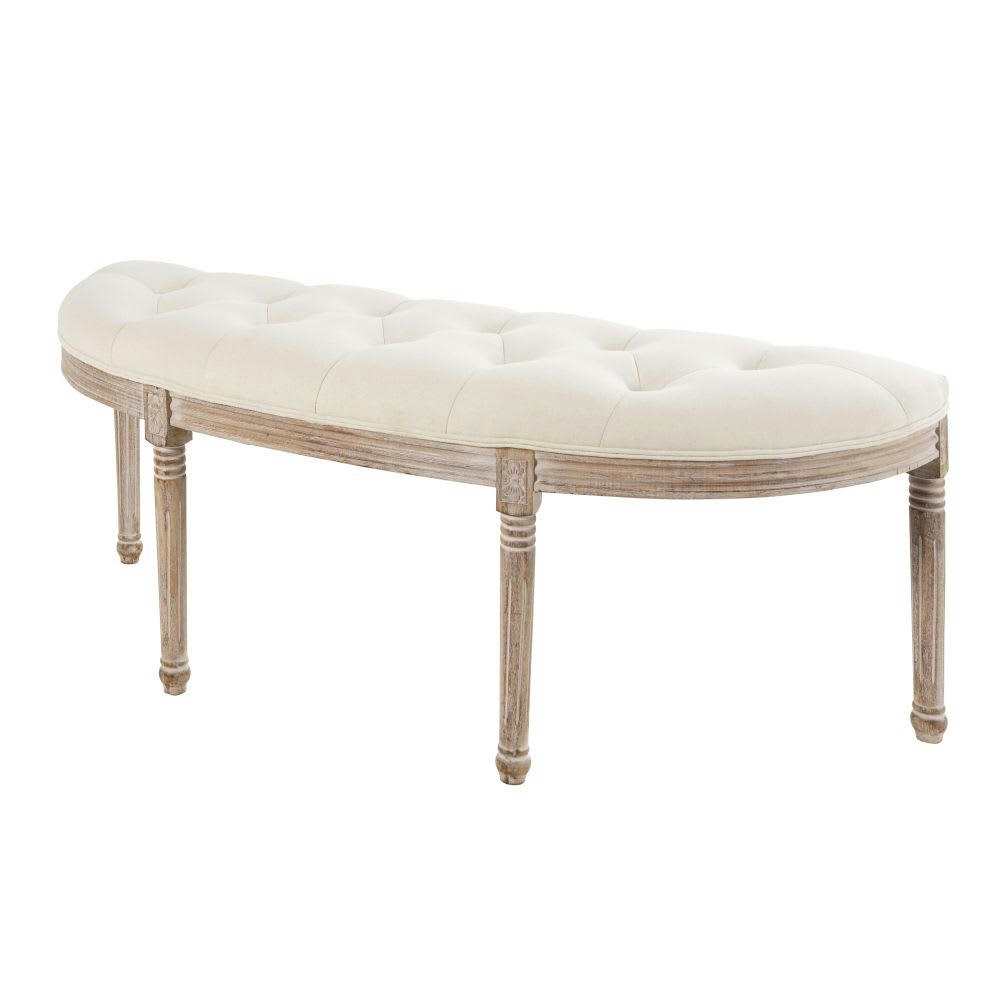 AUGUSTINE - Banquette 2 places capitonnée écru et hévéa