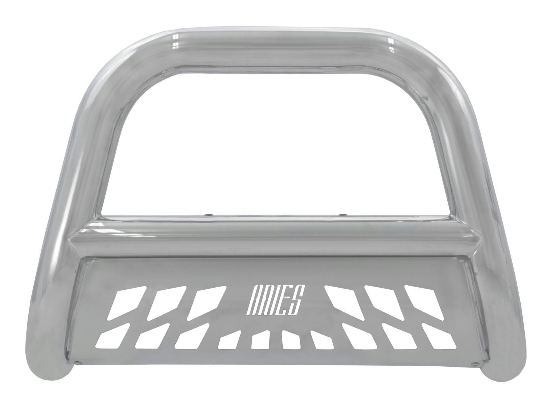 Aries Big Horn Bull Bar, Stainless with SS Skid Plate, 4-in