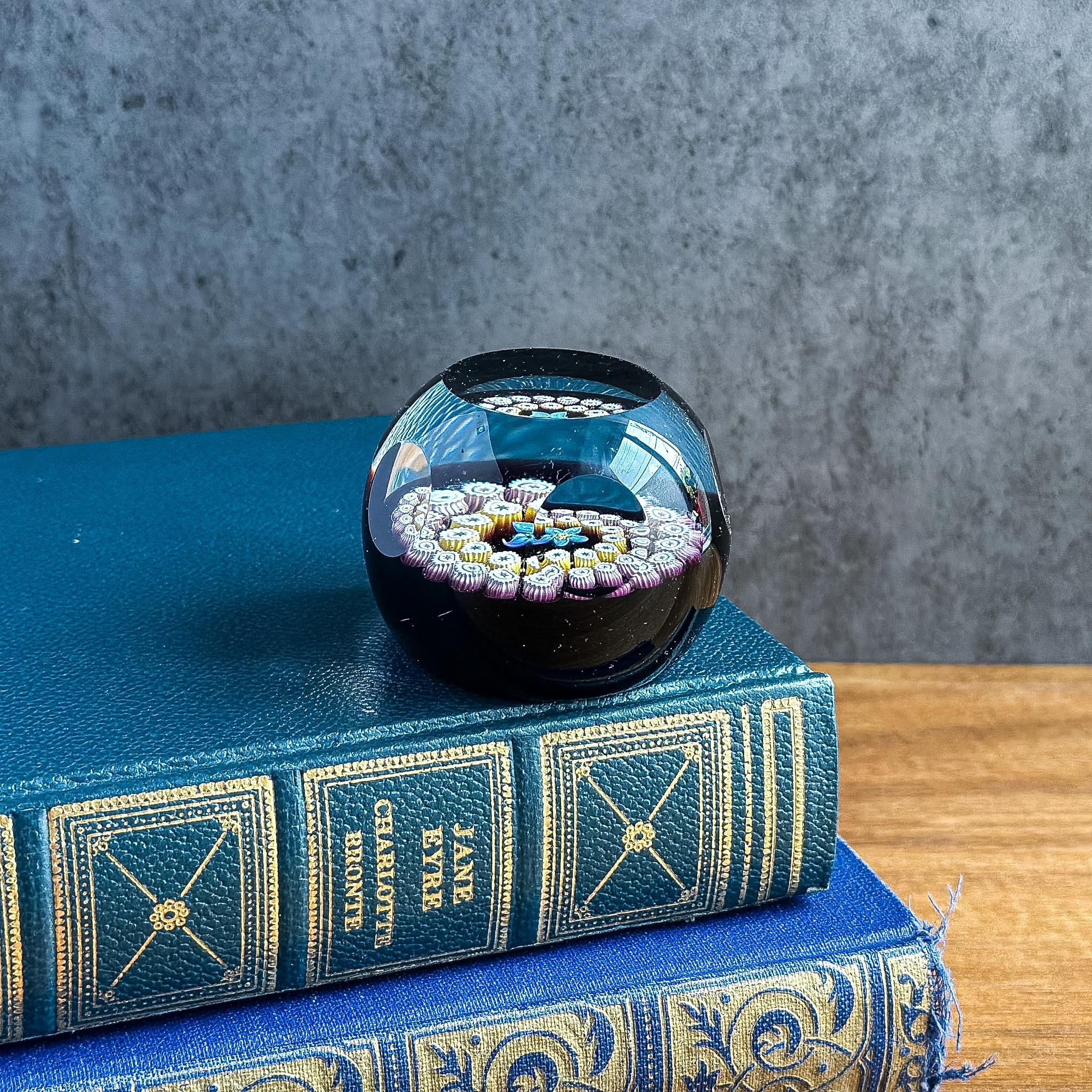 Vintage Caithness Glass Paperweight Miniature, Forget Me Not Millefiori Flower, Scotland Collectible Art Glass Decor