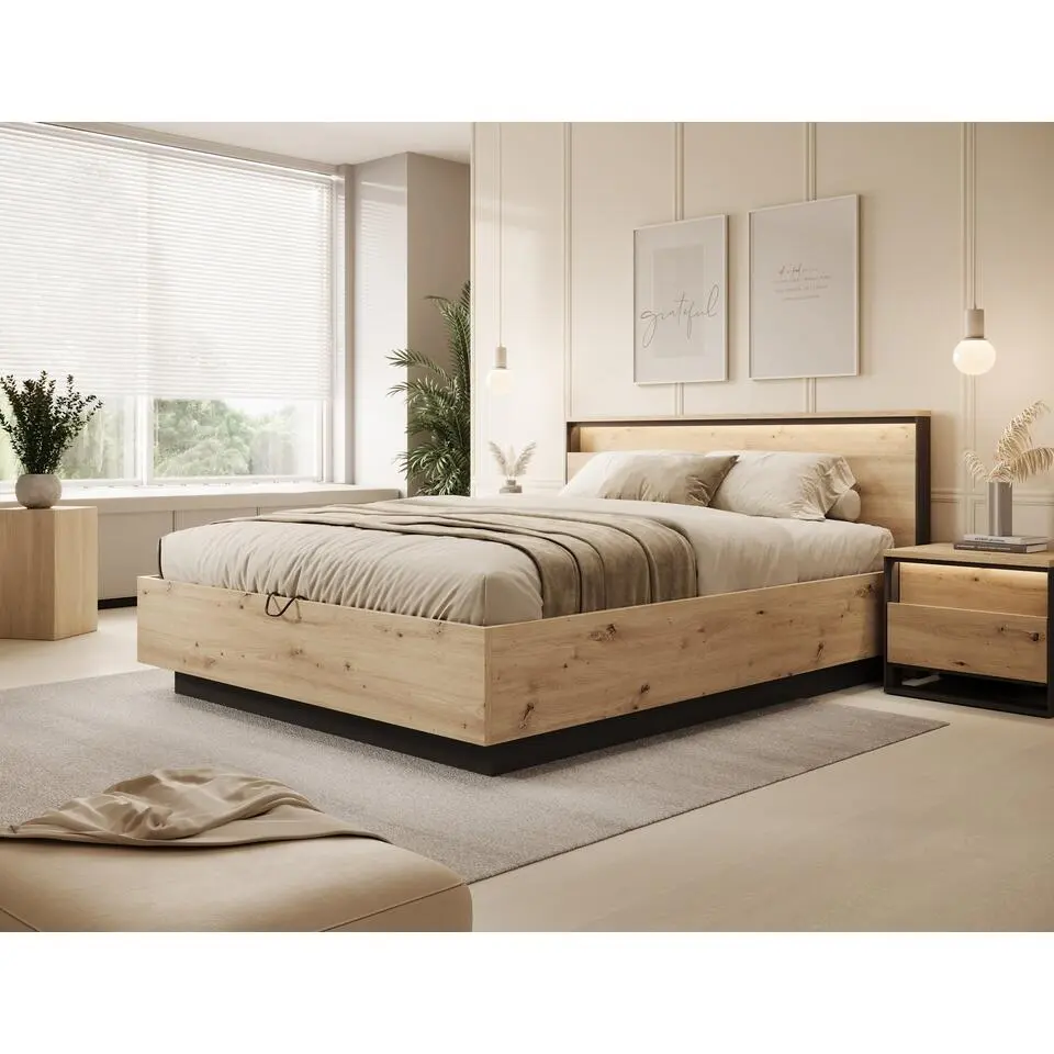 Meubella - Tweepersoonsbed Quarry - Eiken - 160x200 cm