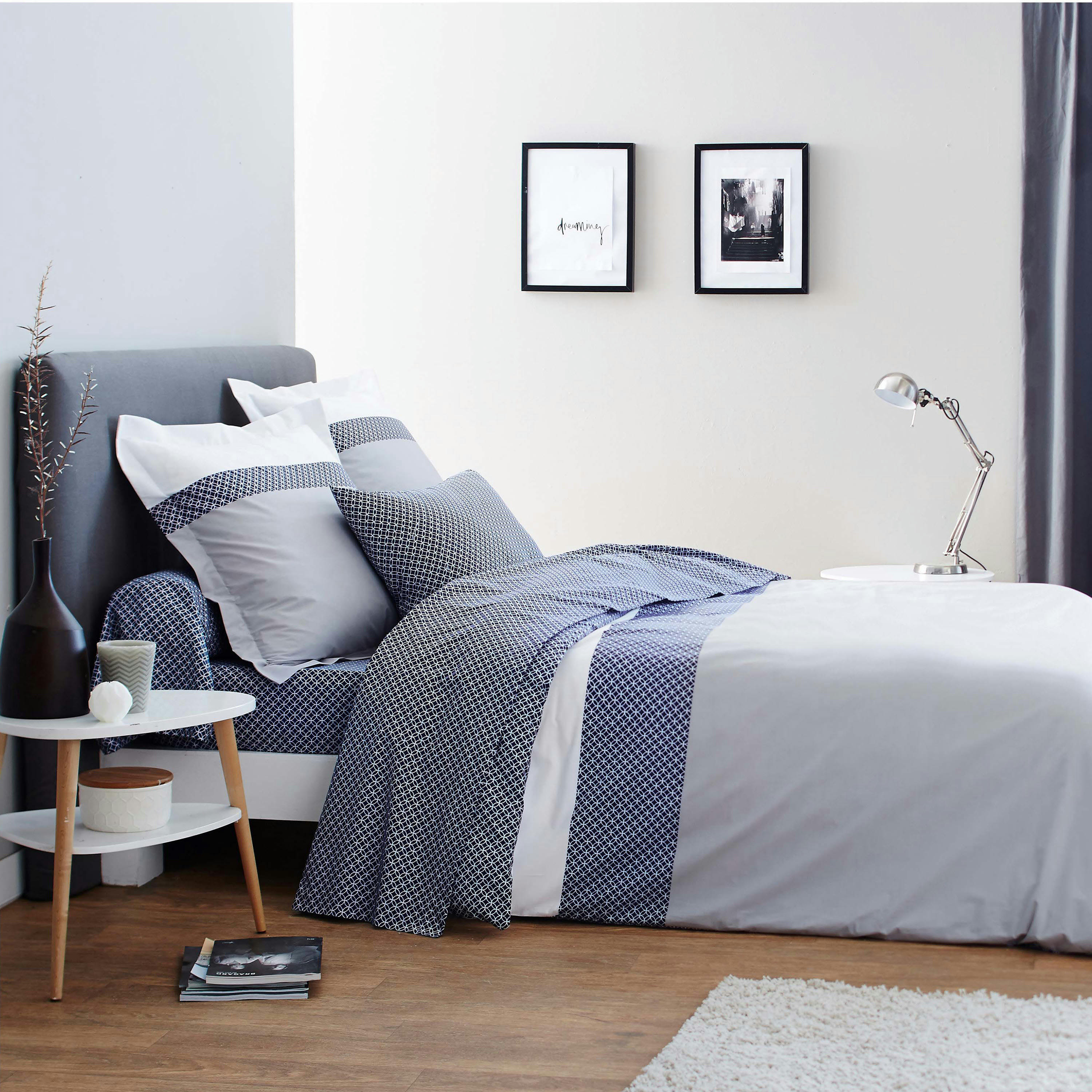 CLAUDIA - Drap plat imprimé en bambou gris240x300