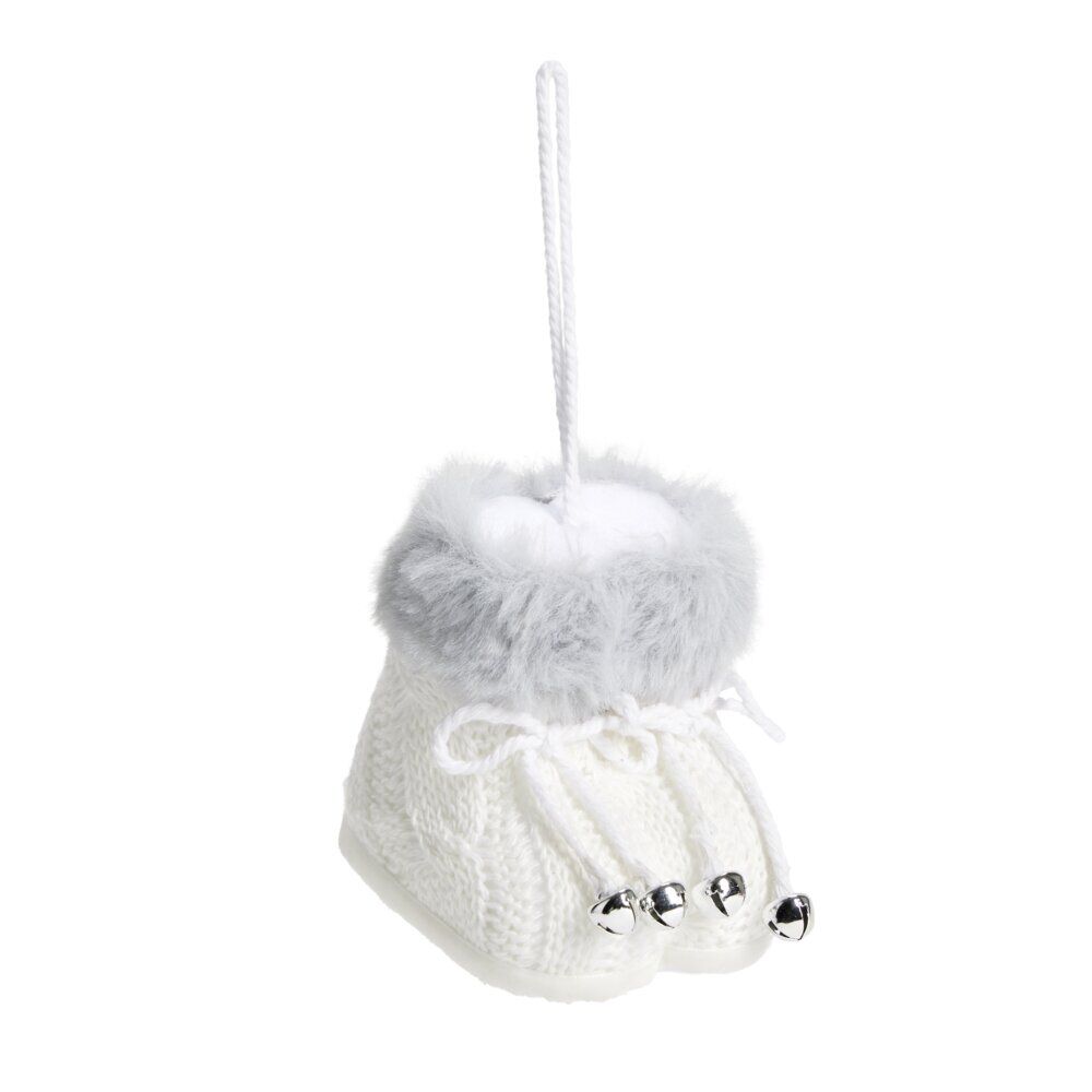 Décoration de No&euml;l à suspendre paire de chaussons blanc 7,5x7xH7cm