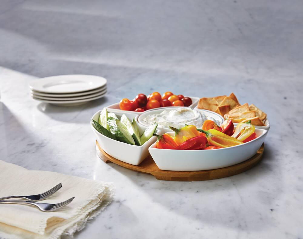 CANVAS 6-Piece Ceramic & Bamboo Multi-Purpose Serveware Tray