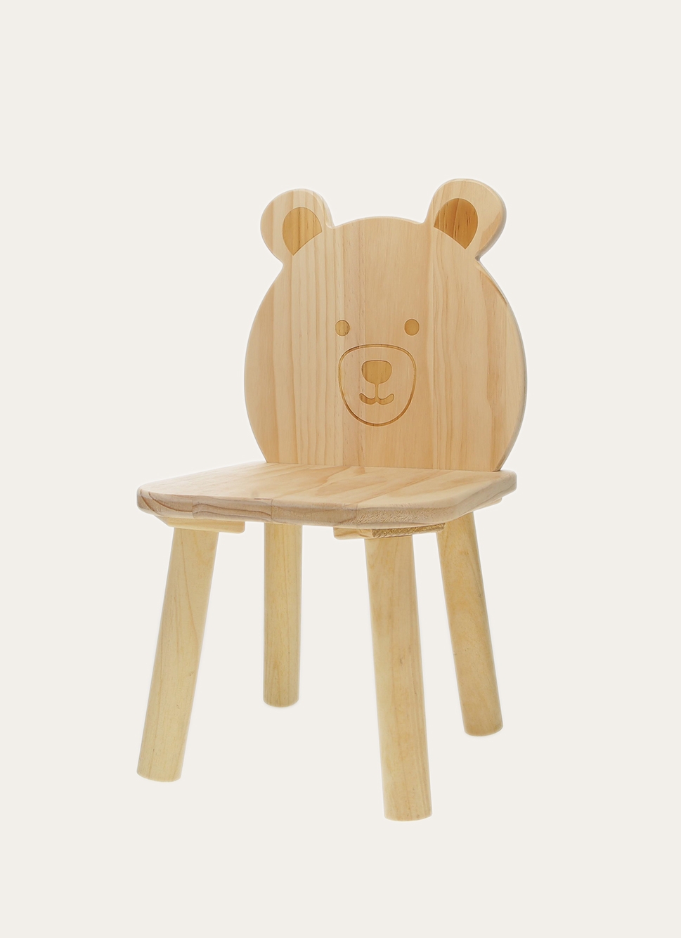 PETITE CHAISE EN BOIS AVEC DOSSIER TÊTE D'OURS NATUREL
