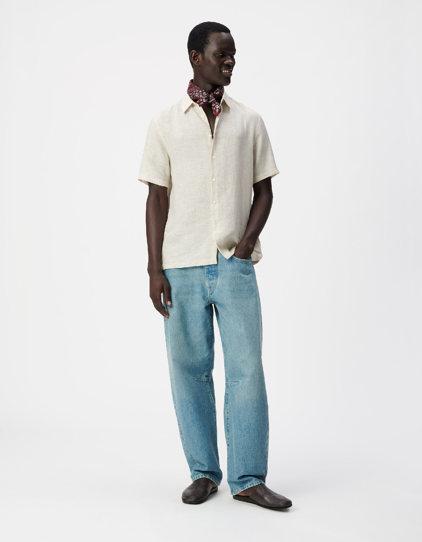 Chemise regular kaki 100% lin Homme