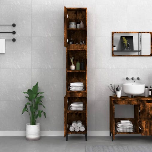 NNEVL Bathroom Cabinet Smoked Oak 30x30x190 cm Engineered Wood