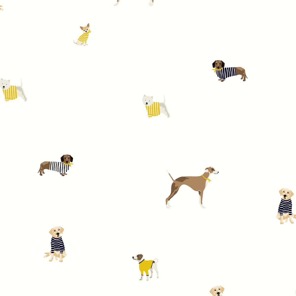 Joules Vliesbehang - Harbour Dogs - Wit - 10mx52cm