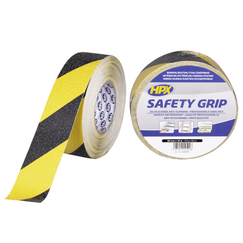 Ruban adhésif Safety Grip noir et jaune 50 mm x 18 m HPX
