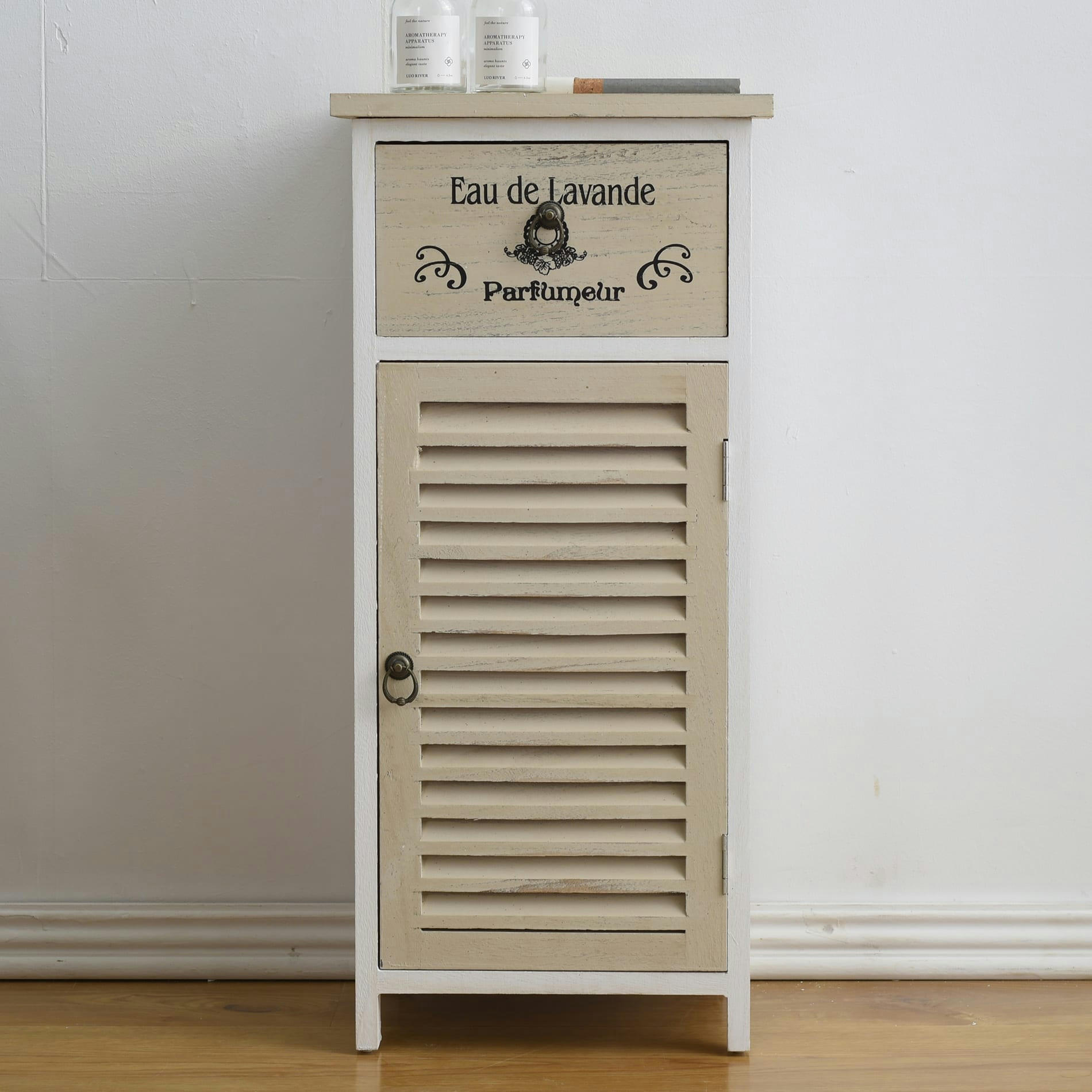 - Commode de rangement 1 tiroir et porte bois blanc et beige