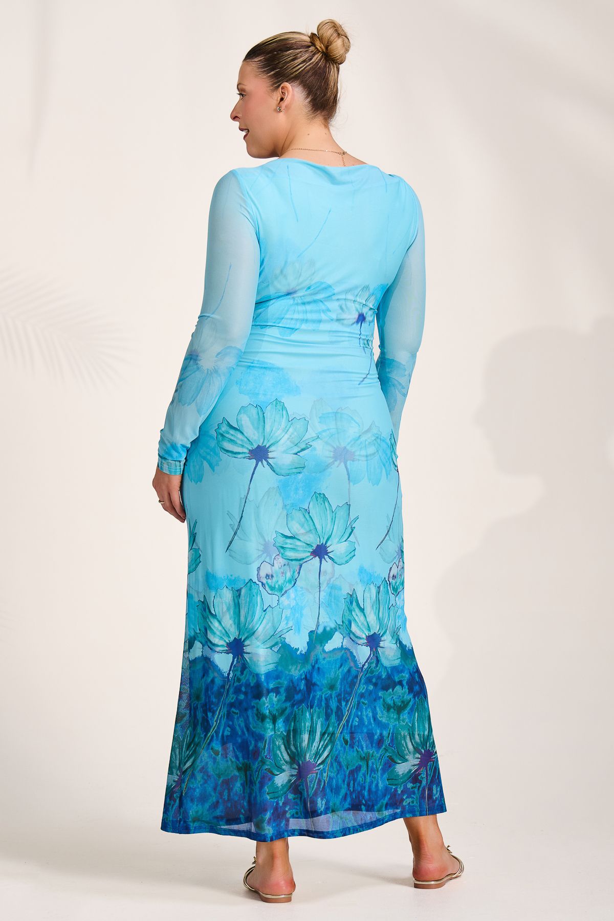 Jolie Moi Long Sleeve Slash Neck Mesh Maxi Dress