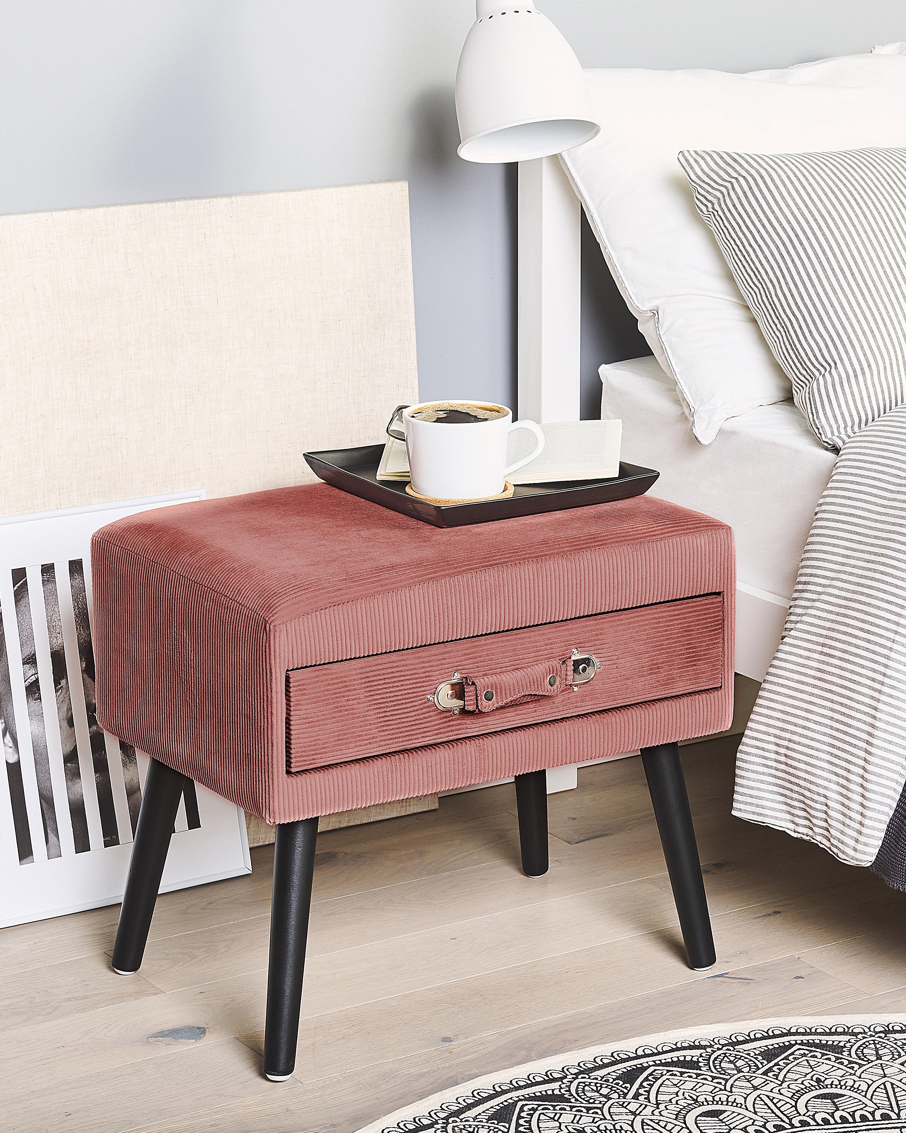 1 Drawer Bedside Table EUROSTAR Corduroy Pink