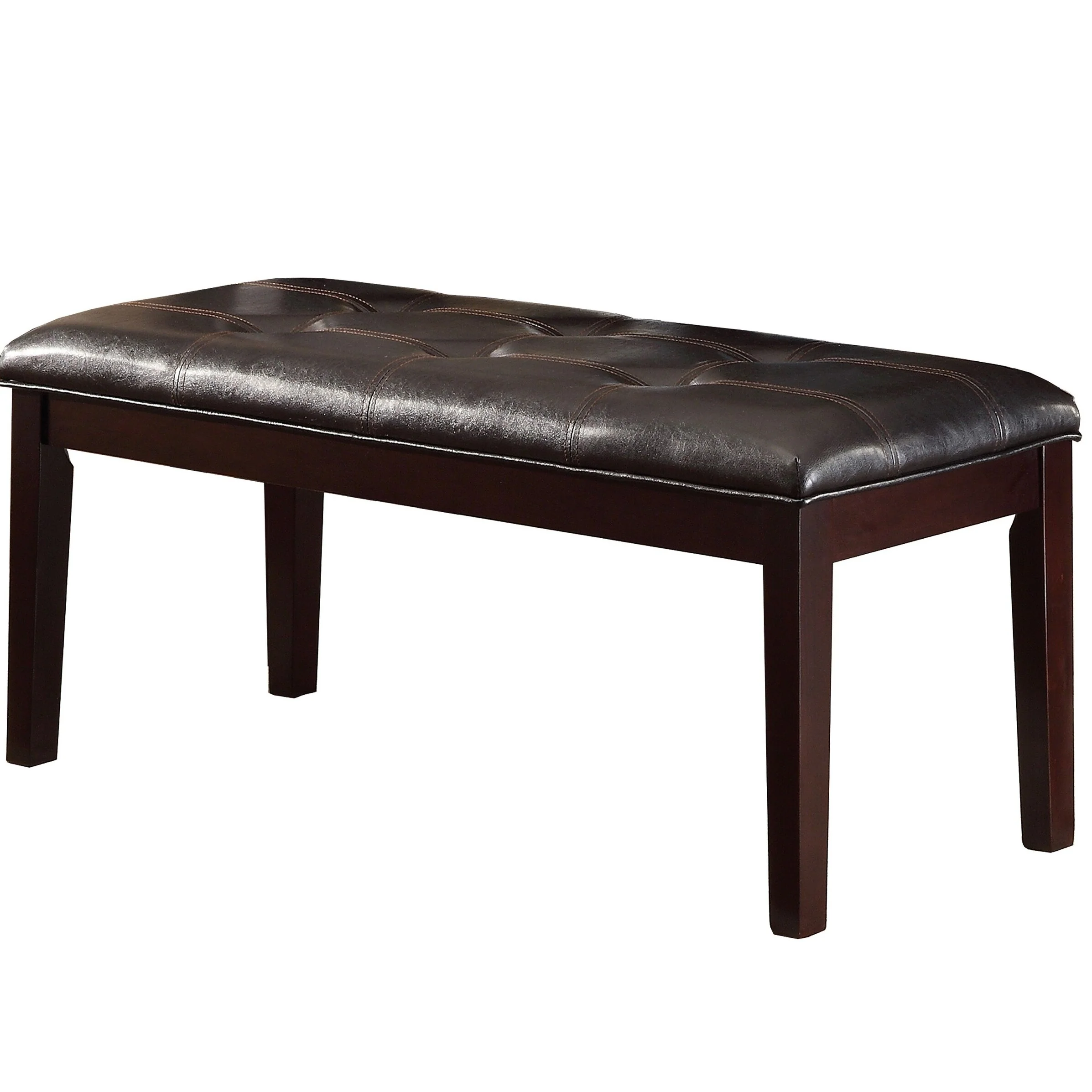 1pc Dining Bench Faux Leather Upholstered Button-Tufted Top Seat
