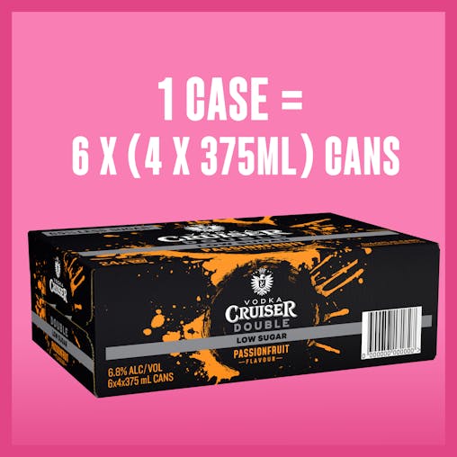 Vodka Cruiser Double Passionfruit, Low Sugar, Refreshing Flavoured Pre-Mixed Vodka Drink, 6.8% ABV, 375mL (Case of 24 Cans)