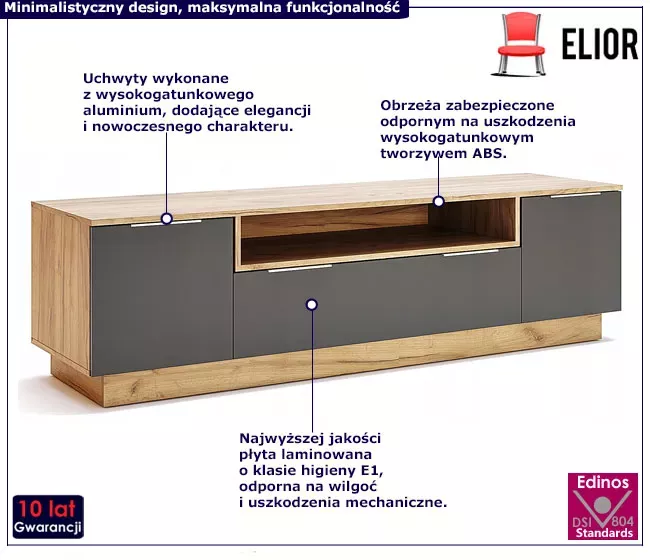 Nowoczesna szafka pod telewizor dąb craft   lava mat - Navro