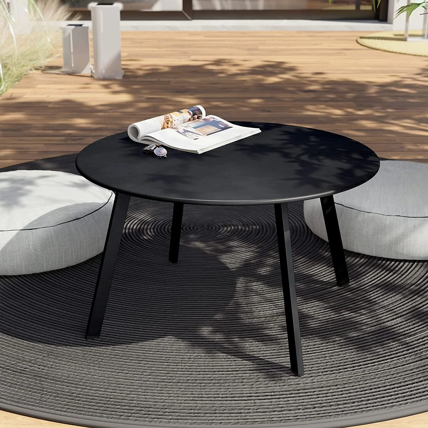 Patio Round Steel Patio Coffee Table, Weather Resistant Outdoor Large Side Table