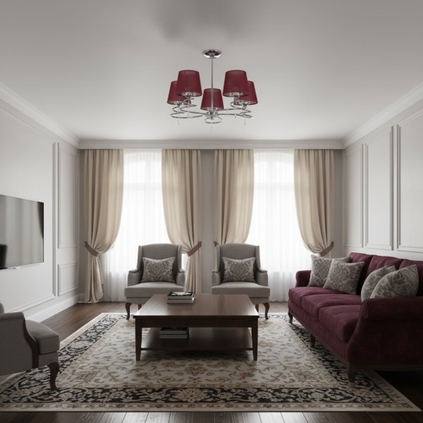Lampa sufitowa wisząca EDYLIT czerwony abażur 5xE27 QUEEN RED II 12-690