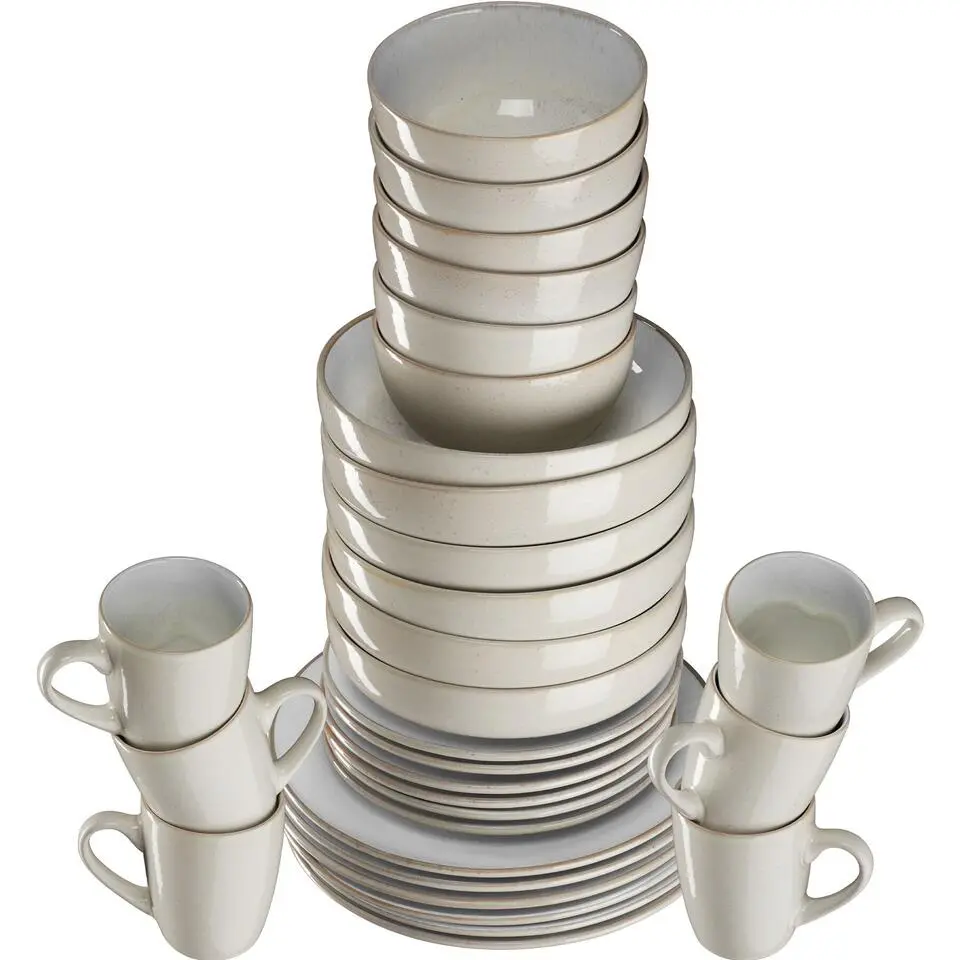 tectake Serviesset Mare van aardewerk, voor 6 personen, Grijs