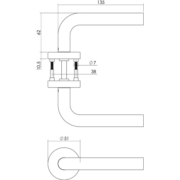 Türdrücker, D.50x10 mm WC 8 mm stift recht