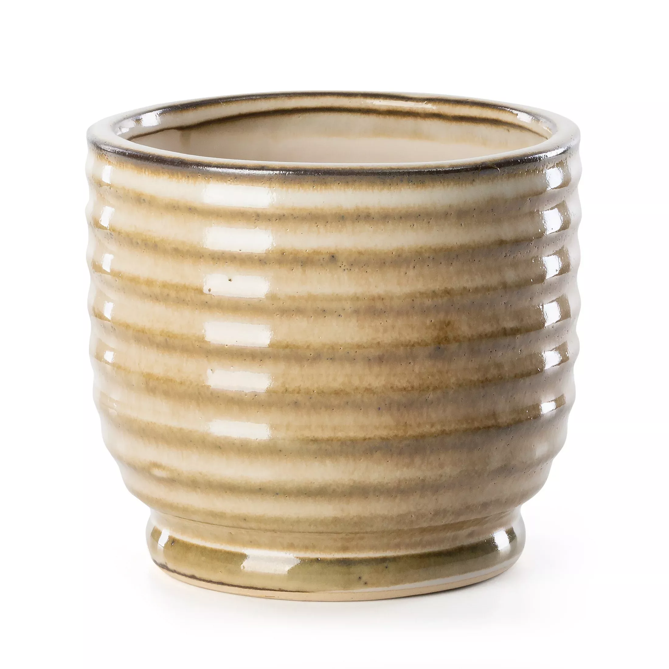 Osłonka ceramiczna jasnobrązowa z poziomymi prążkami średnica 14x13 cm BENA