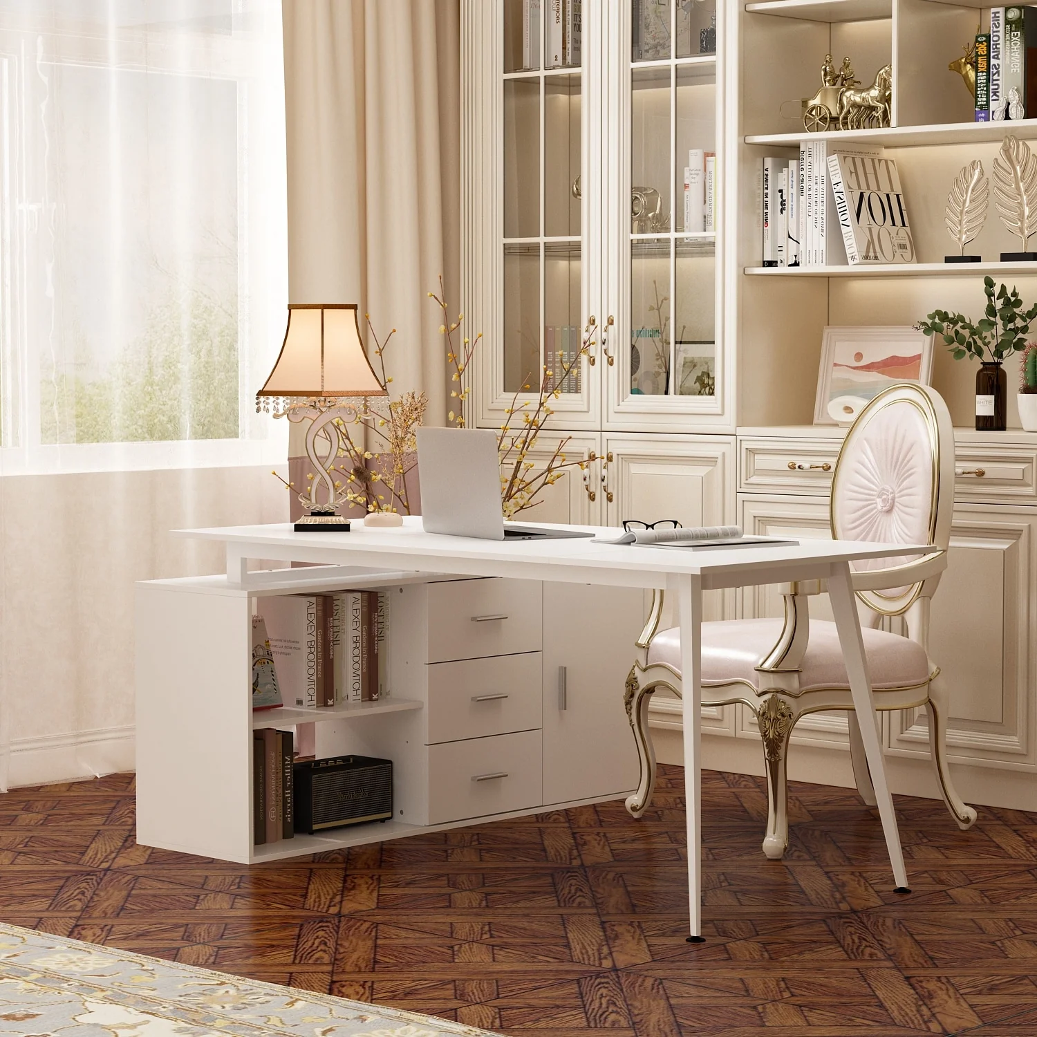 L Shaped Office Computer Desk with Drawers and Cabinet Corner Desk