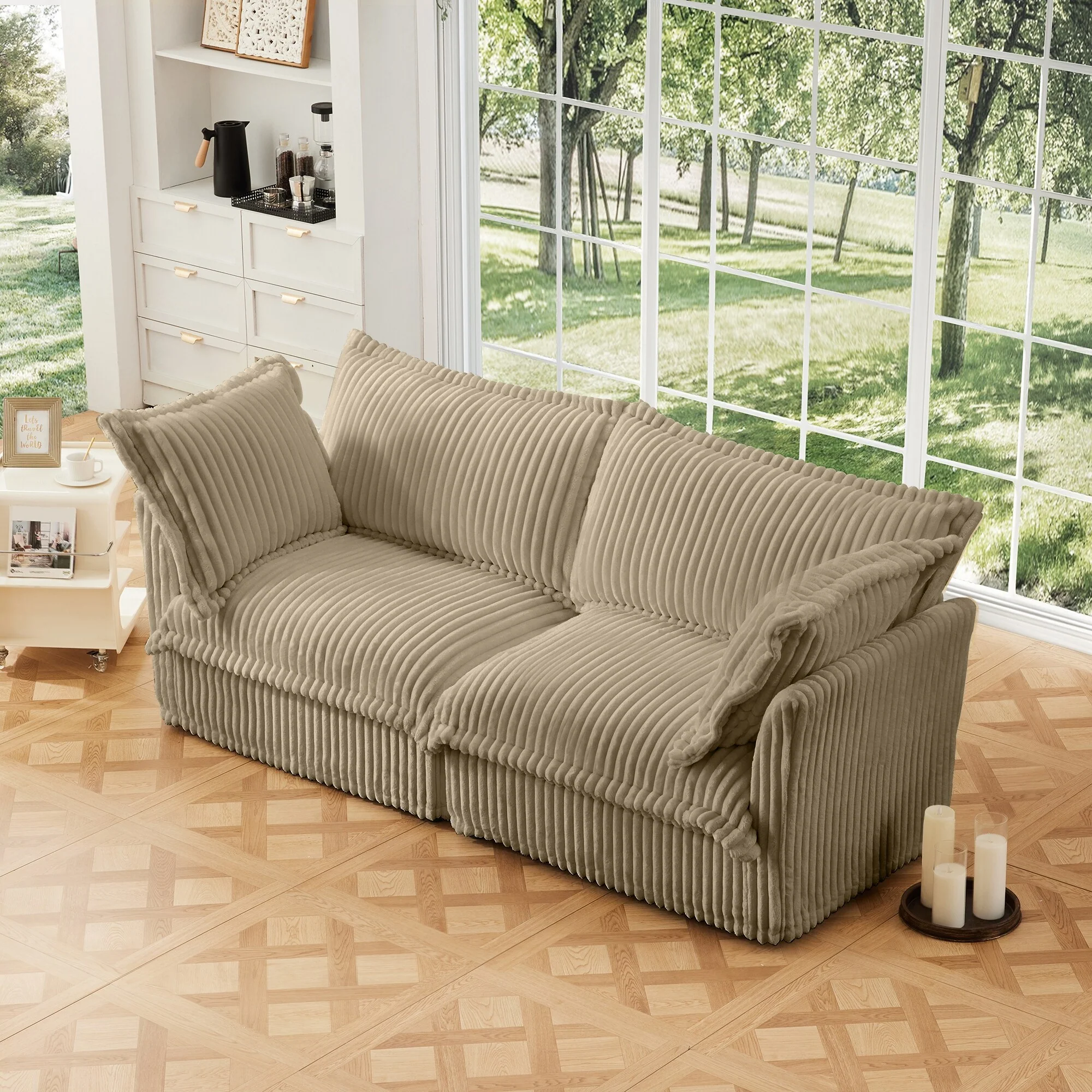 Modern Slipcovered 2-Seat Sofa Couches, 2 Seater Sofa, Corduroy Deep Seat Sofa With Upholstered Cushion&Detachable Cover