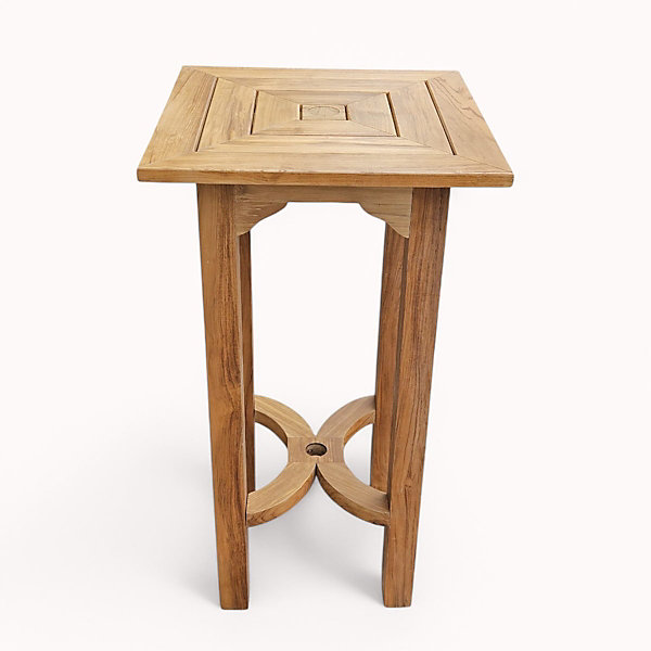 Harmonya - Table mange debout extérieur carré en bois de teck Demelza, table bar résistant aux intempéries
