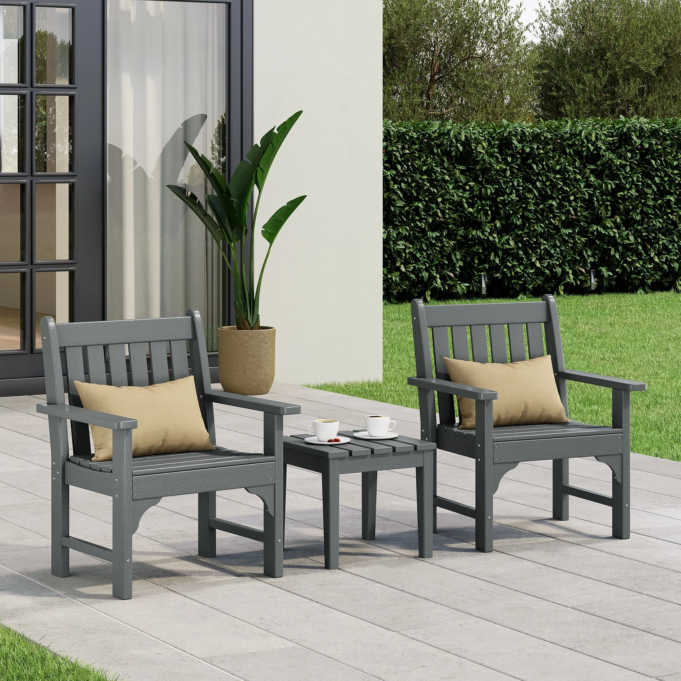 Polytrends Laguna Outdoor Patio 3-Piece Garden Arm Chair Conversation Set With Side Table