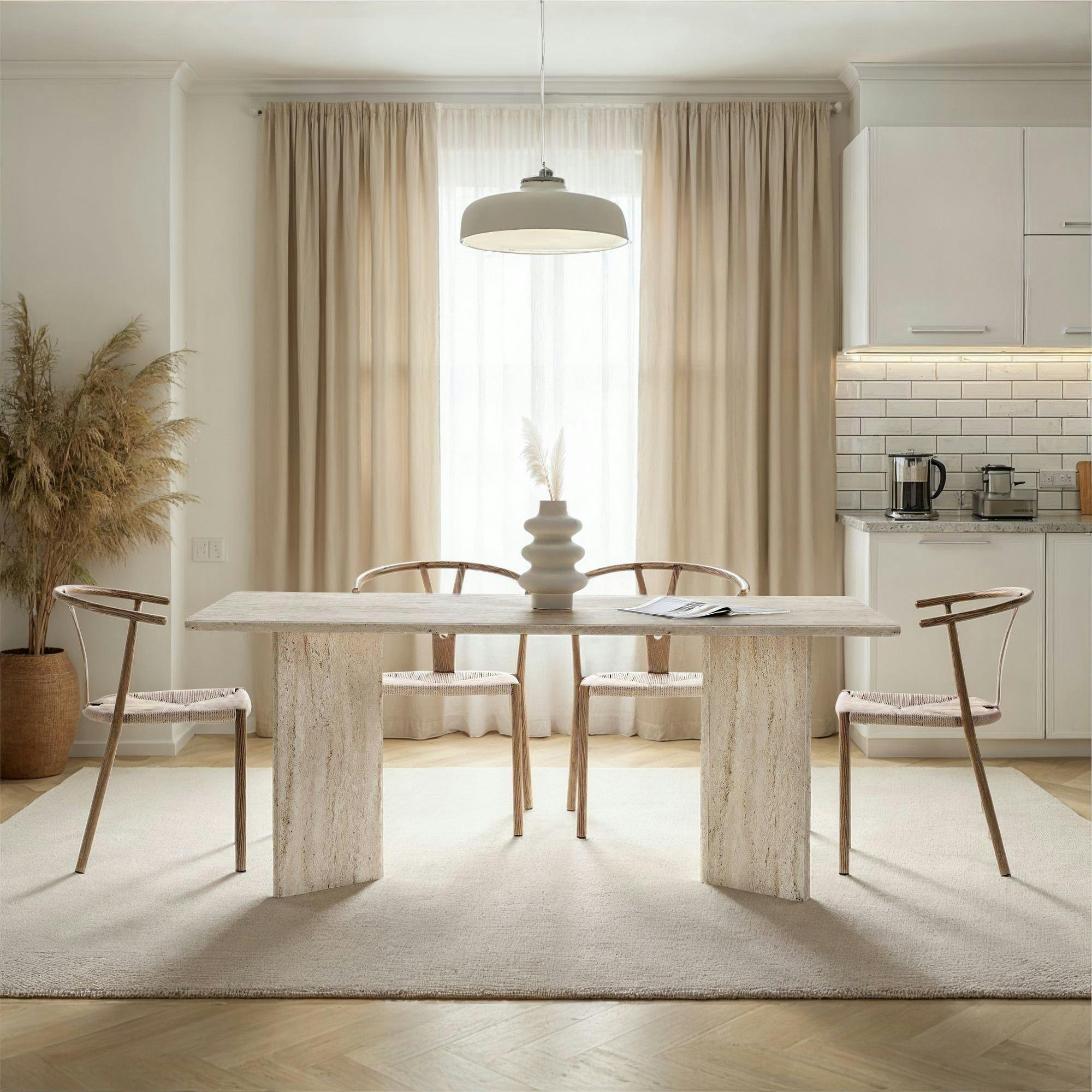 Table rectangulaire bords ronds effet travertin 180 cm MARFA