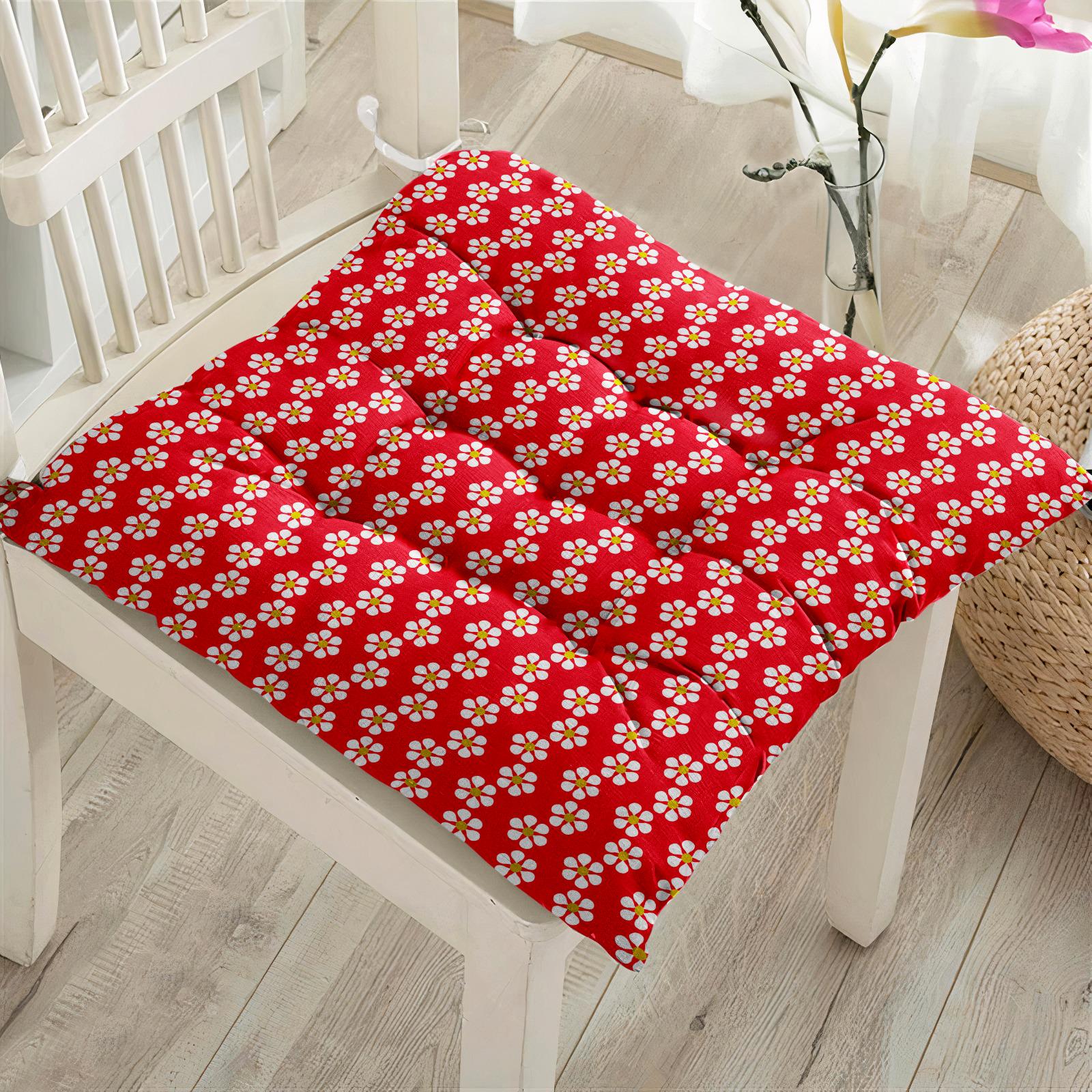 Daisy Print Seat Cushion: Vintage Floral, Puffy 16x16 Inch