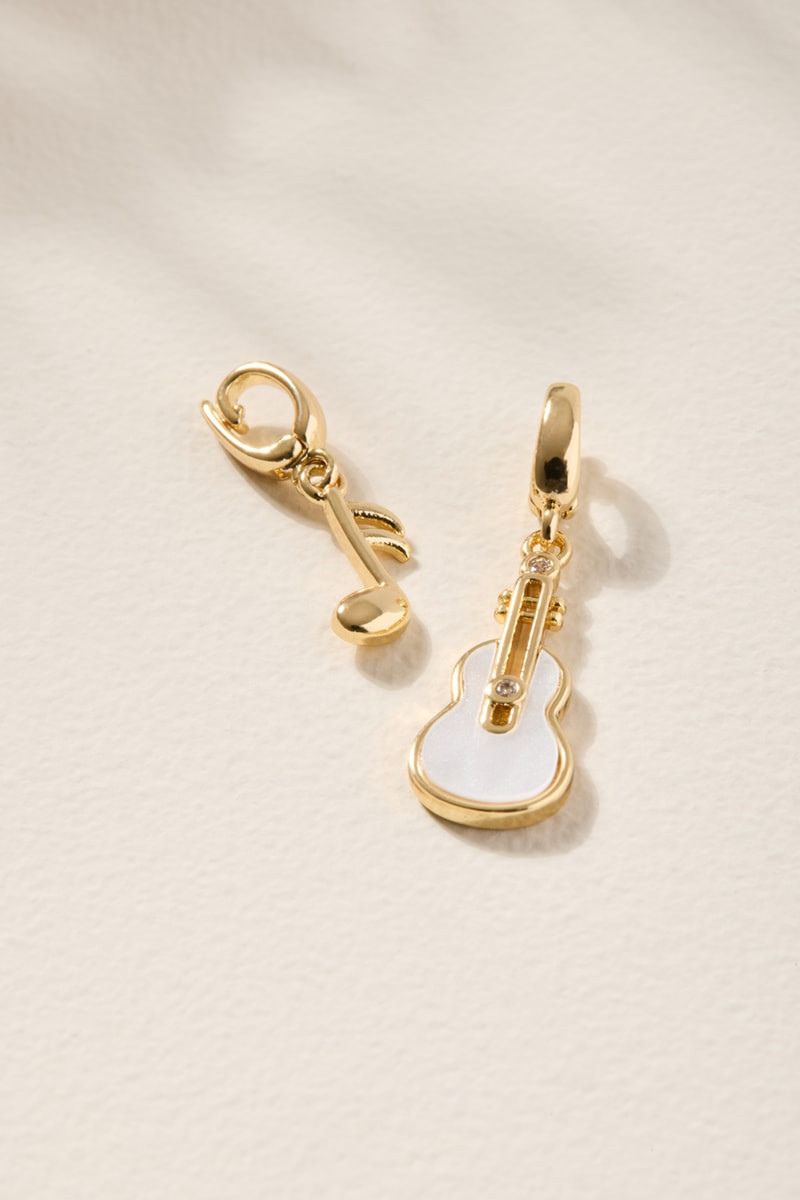 Guitar and Music Note Charm Set Gold