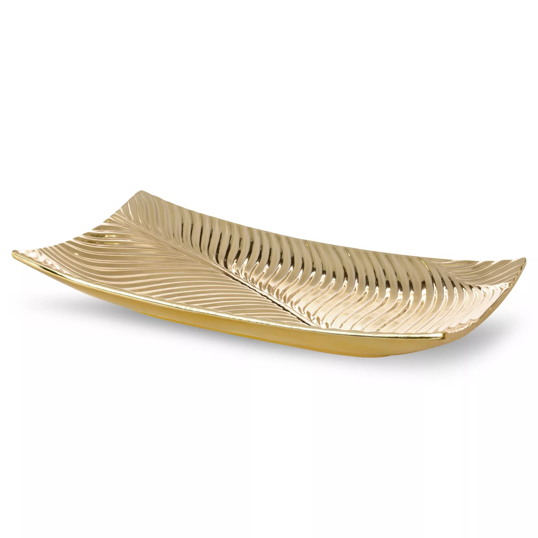Patera ceramiczna dekoracyjna złotaz wytłaczanym wzorem prostokątna złota 45x25x8 cm SENA