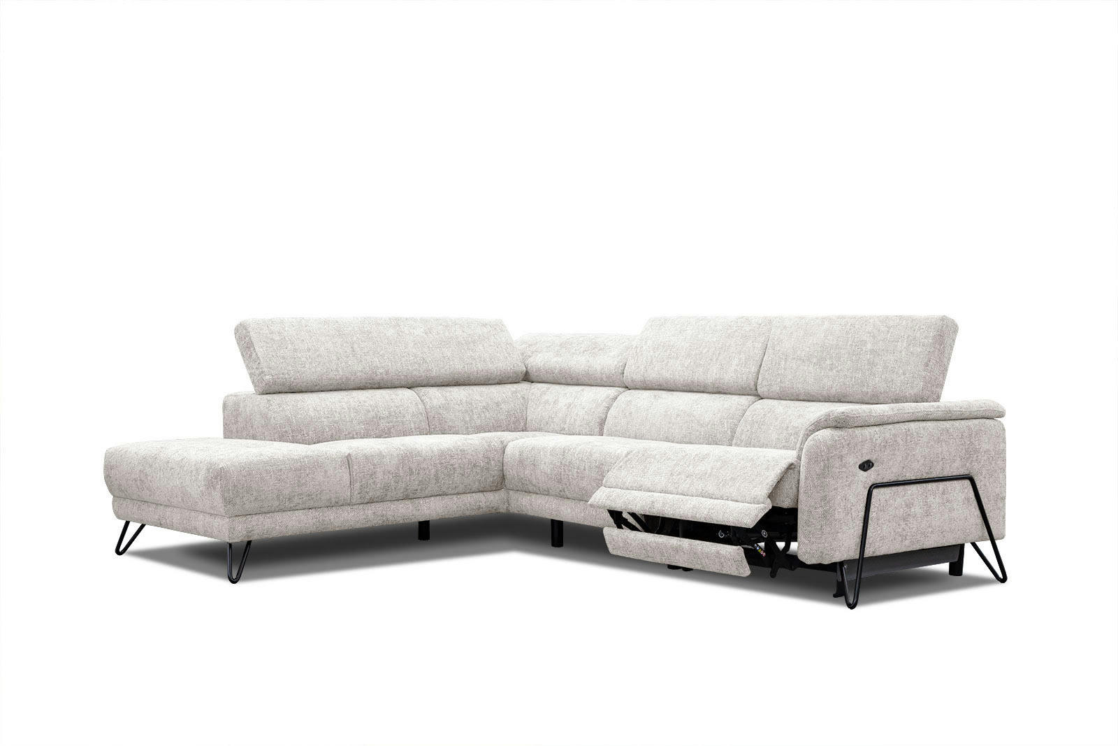 RODEN - Canapé d'angle gauche 5 places avec une relax électrique tissu écru