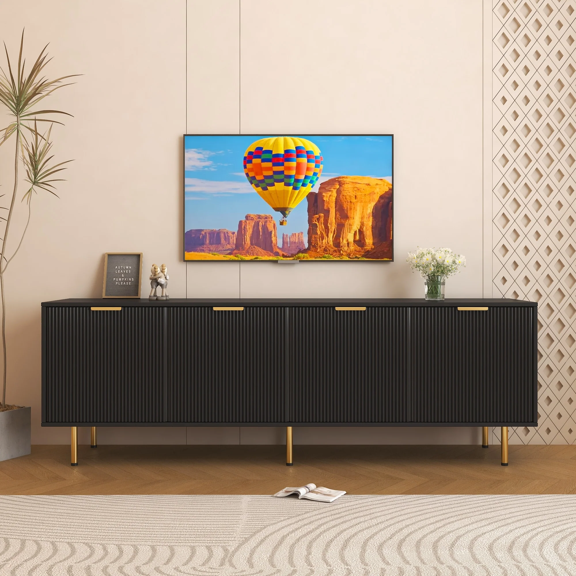 Modern TV Cabinet for Up to 80 Inch TVs Functional and Stylish Entertainment Center with Four Drawers Ideal