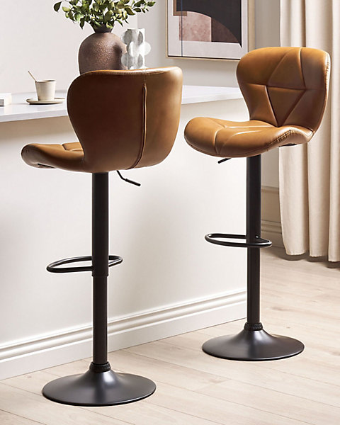 Lot de 2 chaises de bar VALETTA Cuir PU Marron doré