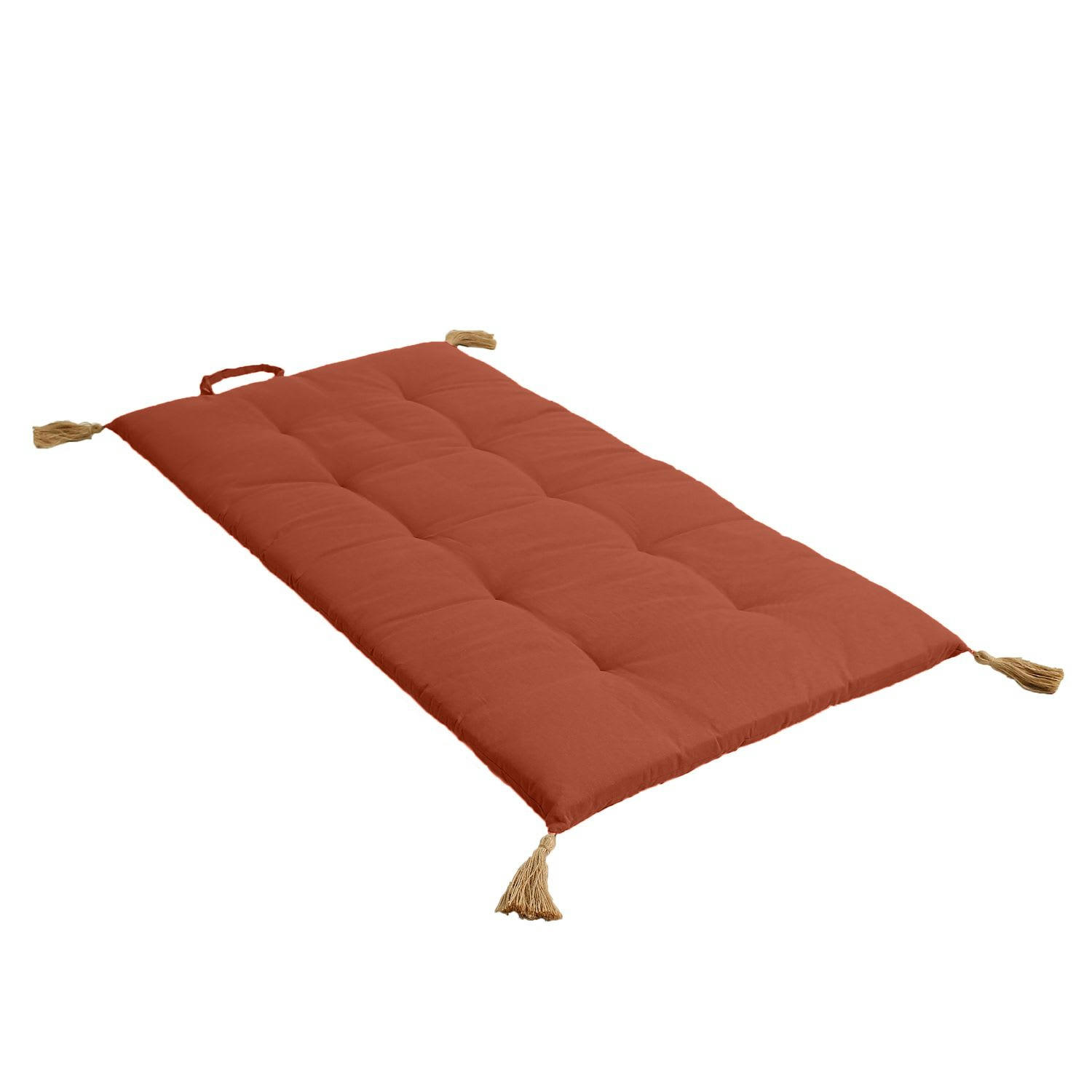 PANAMA - Futon repliable avec pompons en jute orange terre cuite