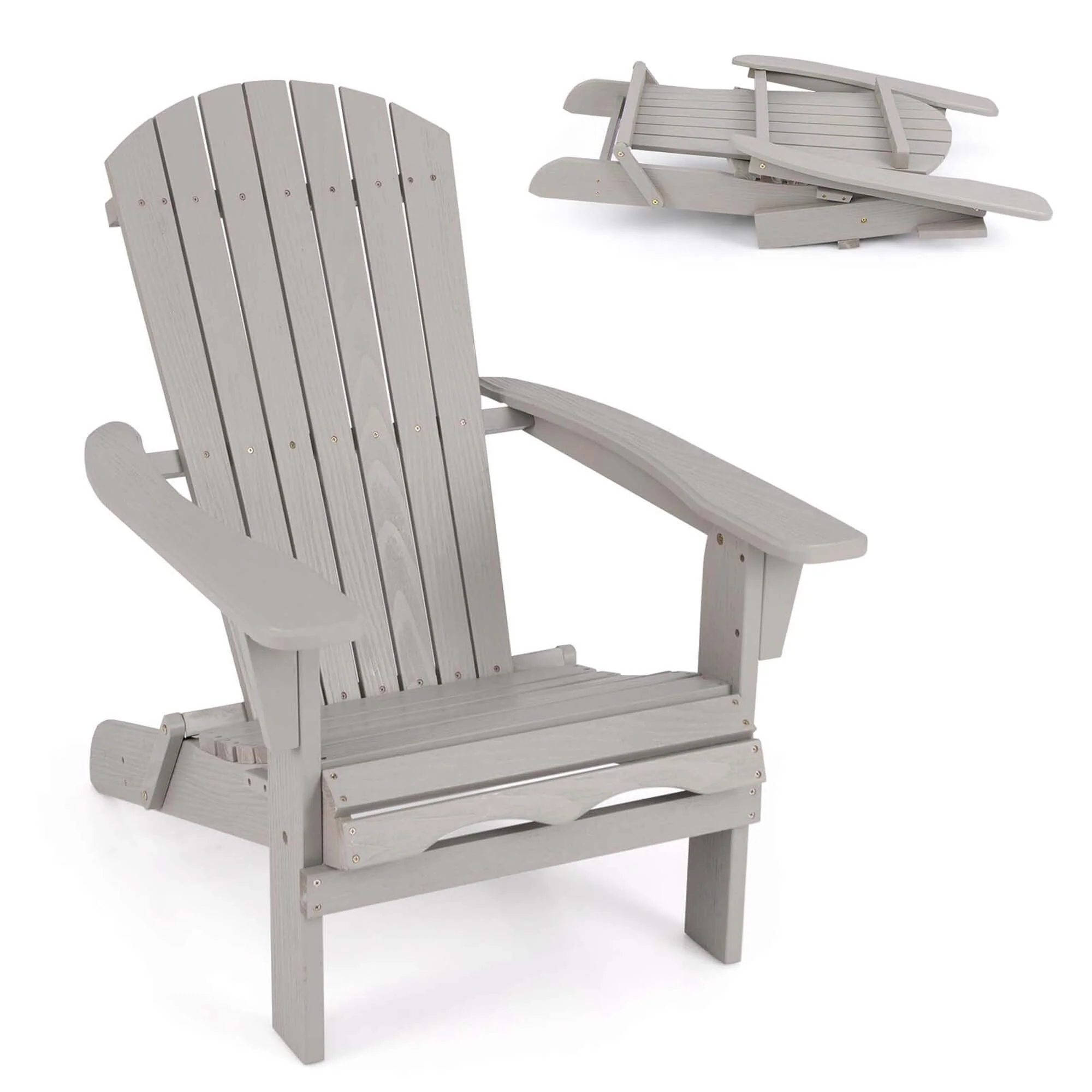 1/4PCS Folding Adirondack Chair Patio High-Back Chairs w/ Wide Armrests