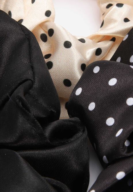 Womens 3pk Black Spot Scrunchies