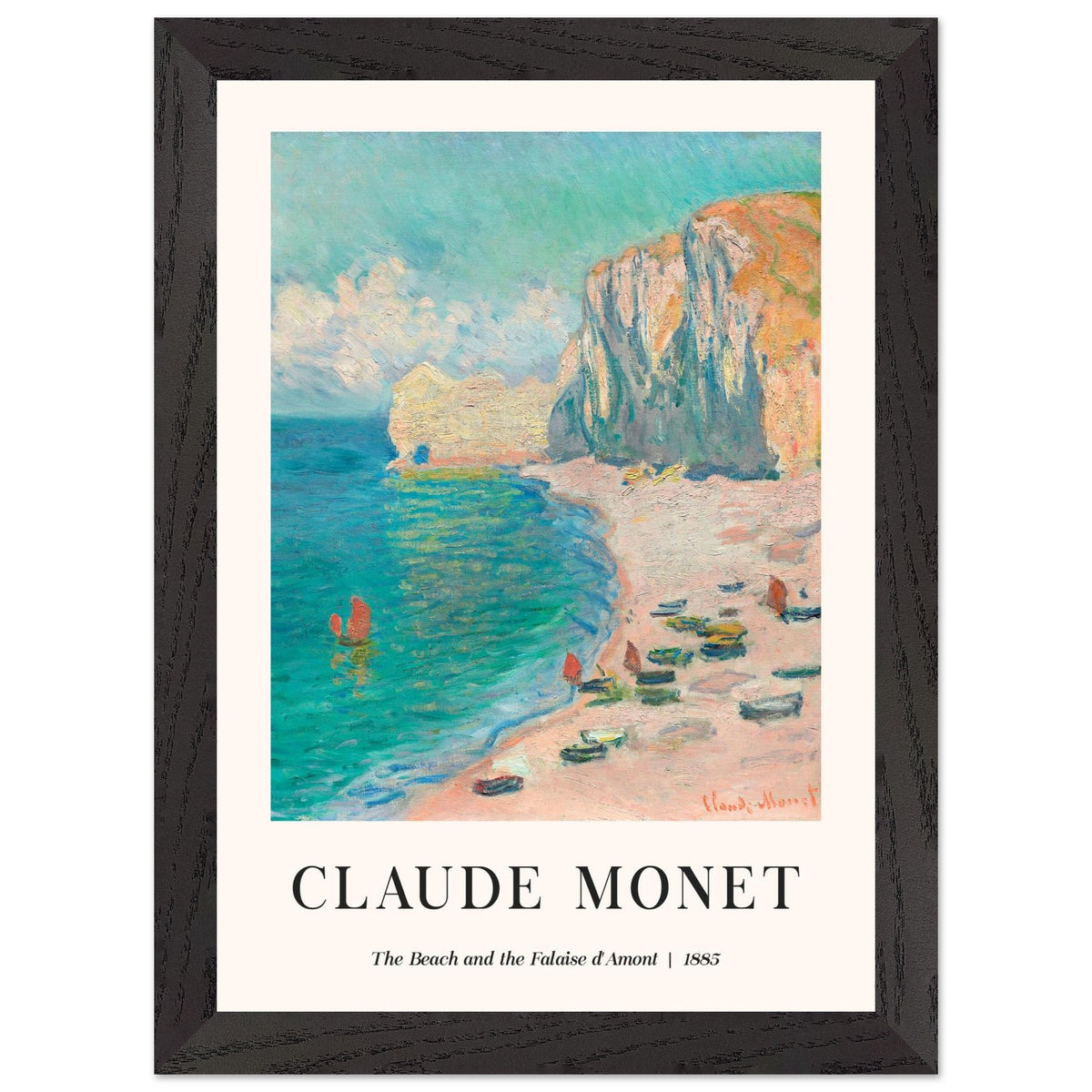 Artfulprints Poster met Lijst Claude Monet - The beach and the falaise d' Amont  - A4 21x29.7 cm - Blauw