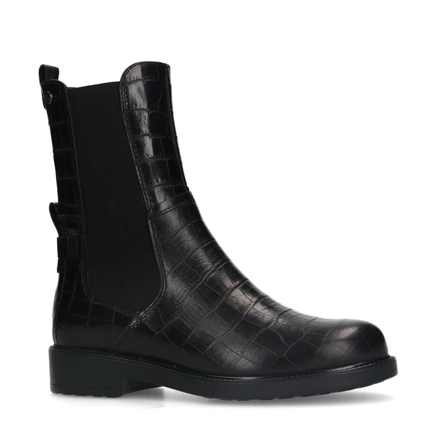 No Stress Zwarte leren chelsea boots met crocoprint