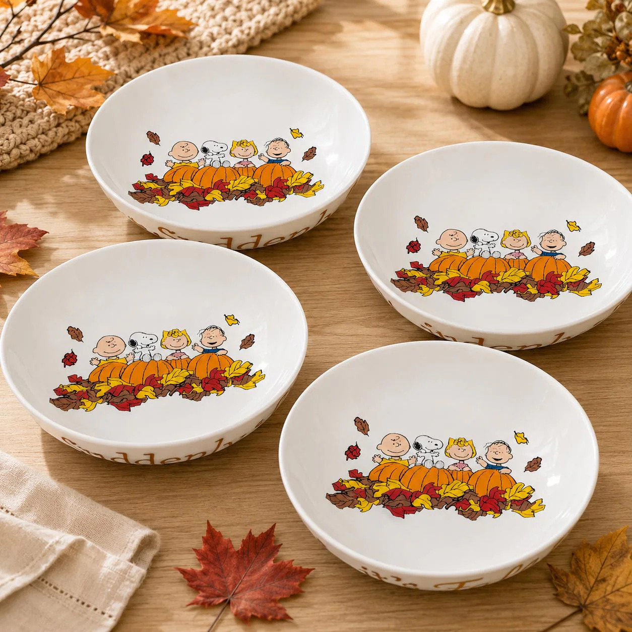Peanuts Fall Bowl Set of 4, Snoopy Charlie Brown Pumpkin Bowls, Autumn Kitchen