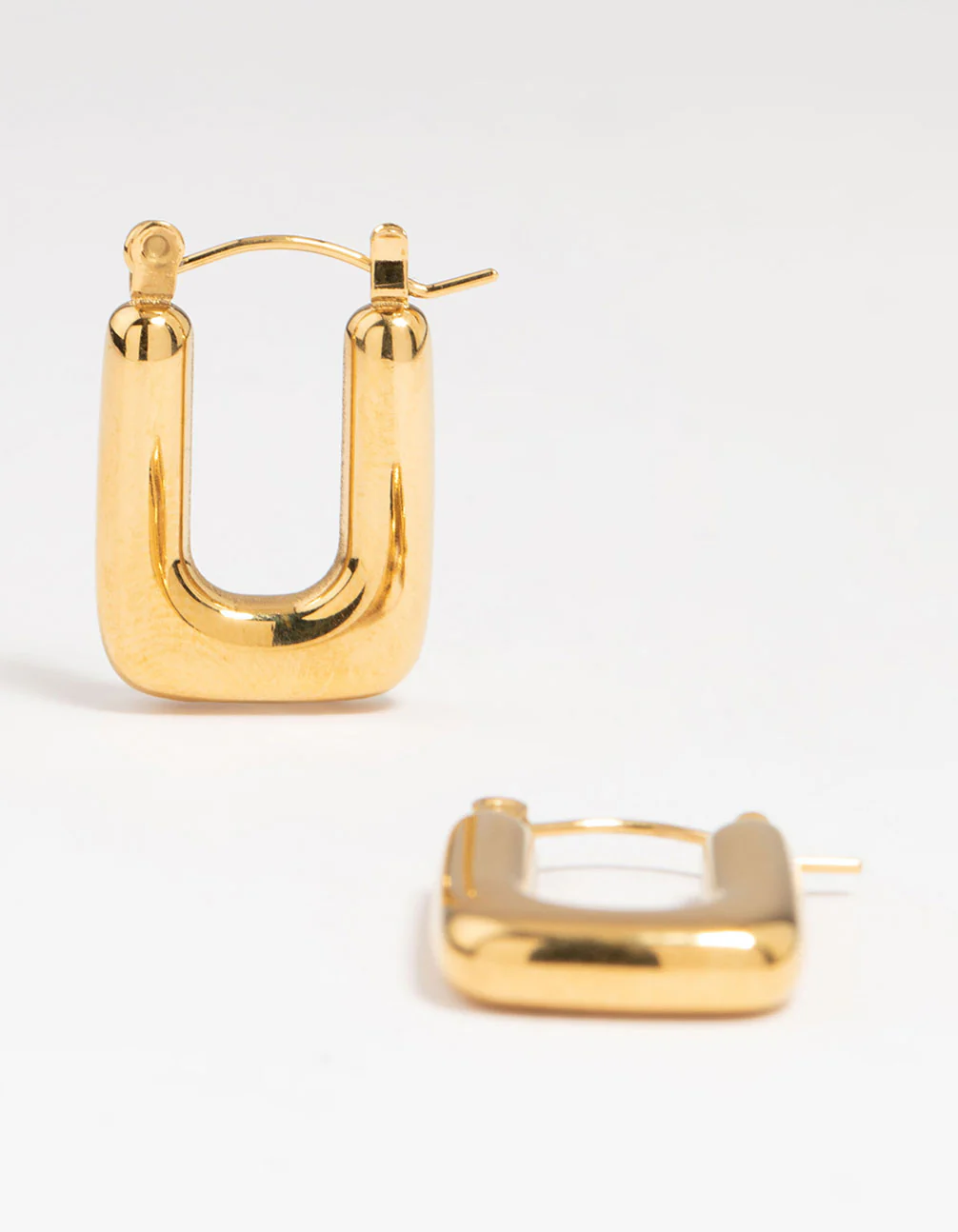 Waterproof Gold Plated Stainless Steel Organic Rectangle Hoop Earrings