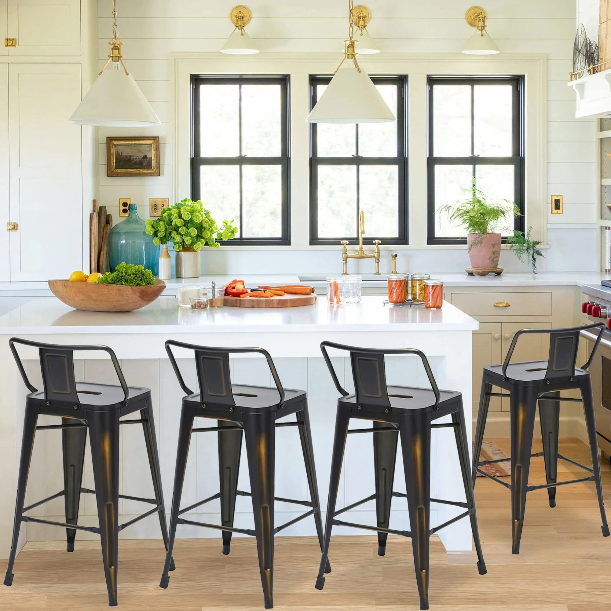 Andeworld Metal Counter Low Back Bar Stool with Rubber Foot