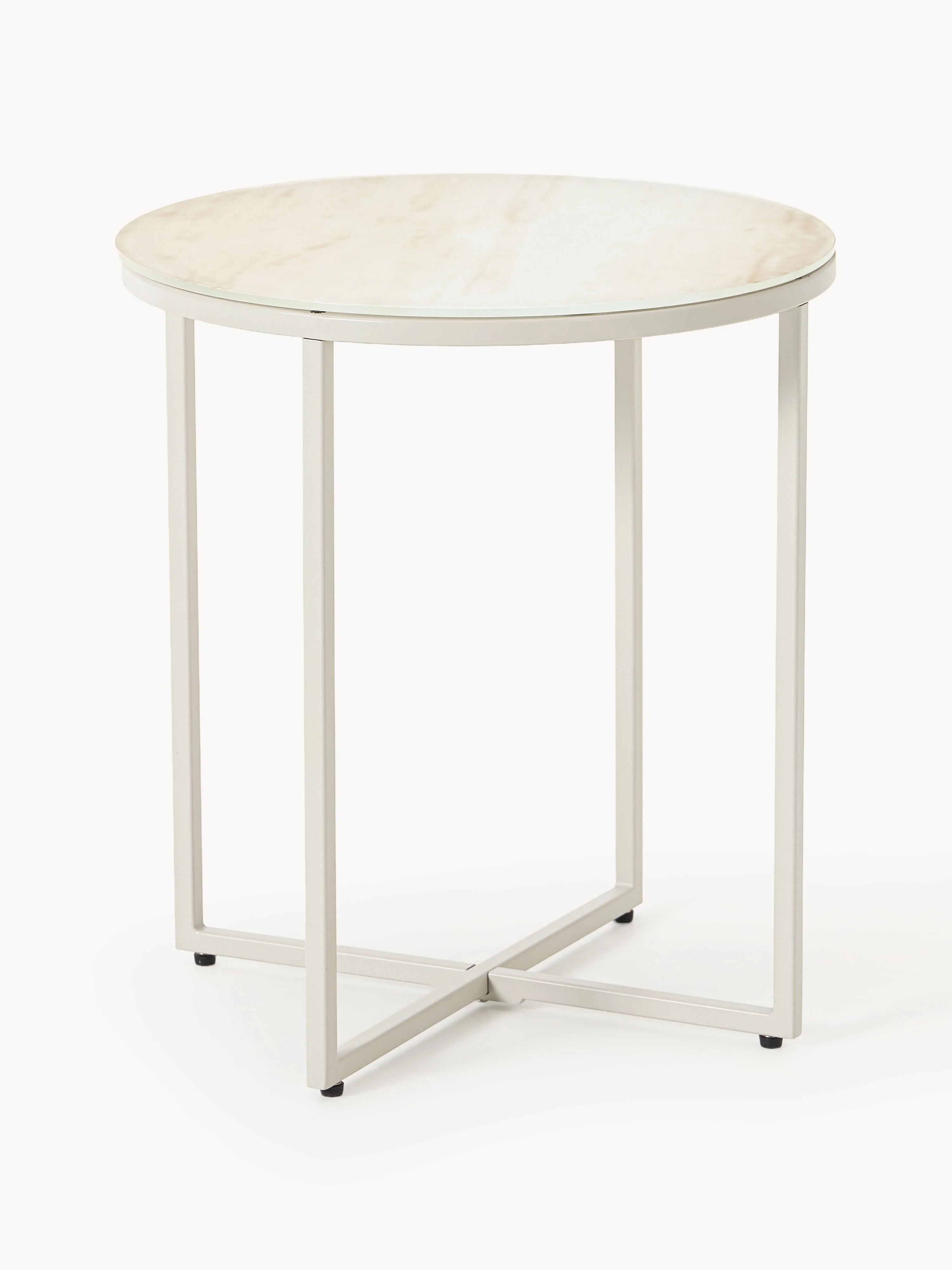 Runder Beistelltisch Antigua mit Glasplatte in Marmor-Optik
