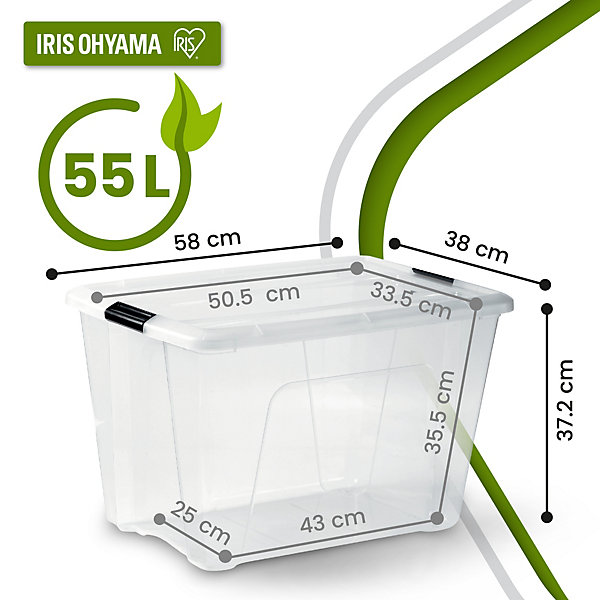 Iris Ohyama, Boite de Rangement Maison Plastique, 55L, Unité, Transparent, BSB-55